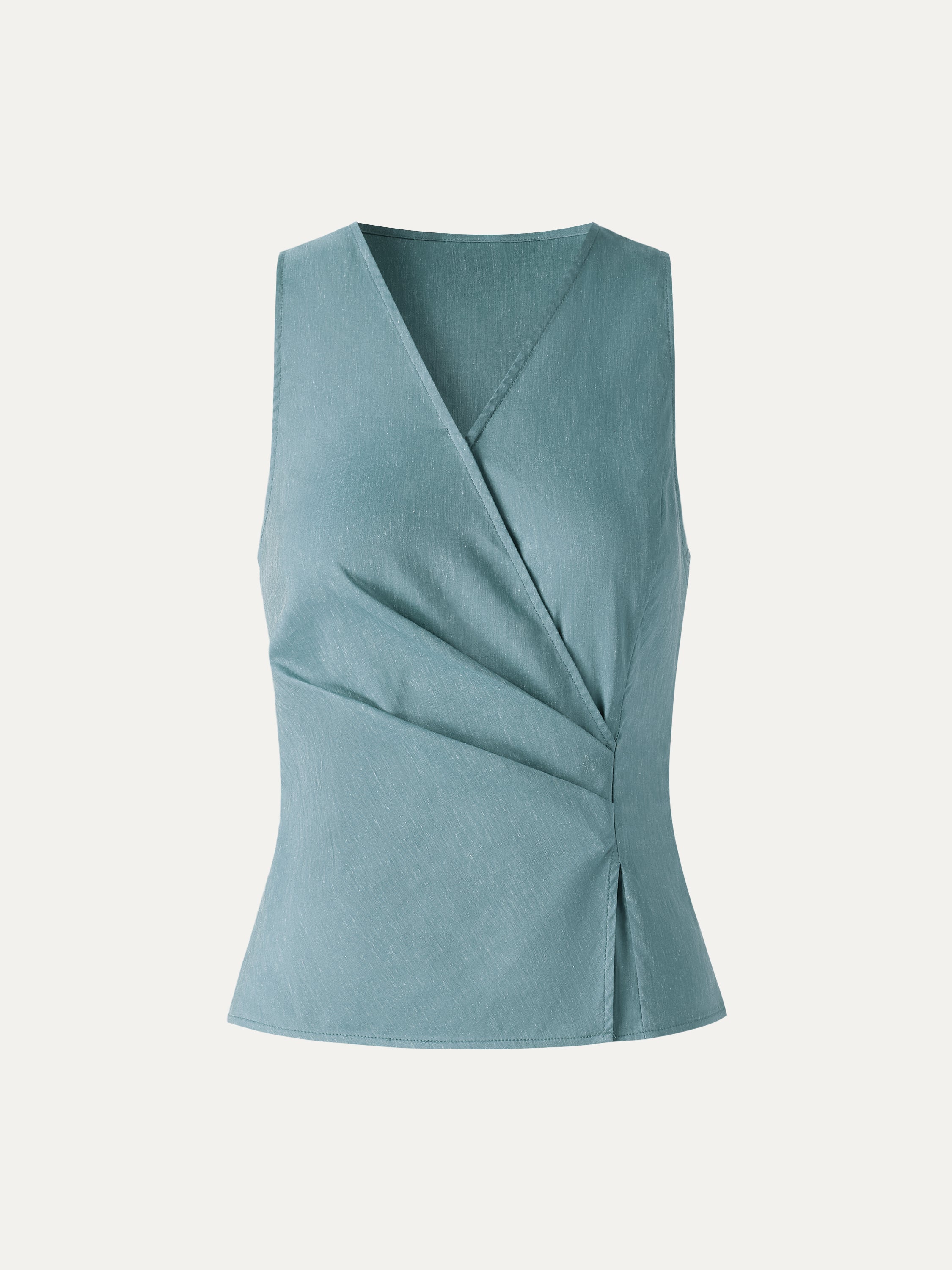 Linen Blend Surplice Top with Side Twist