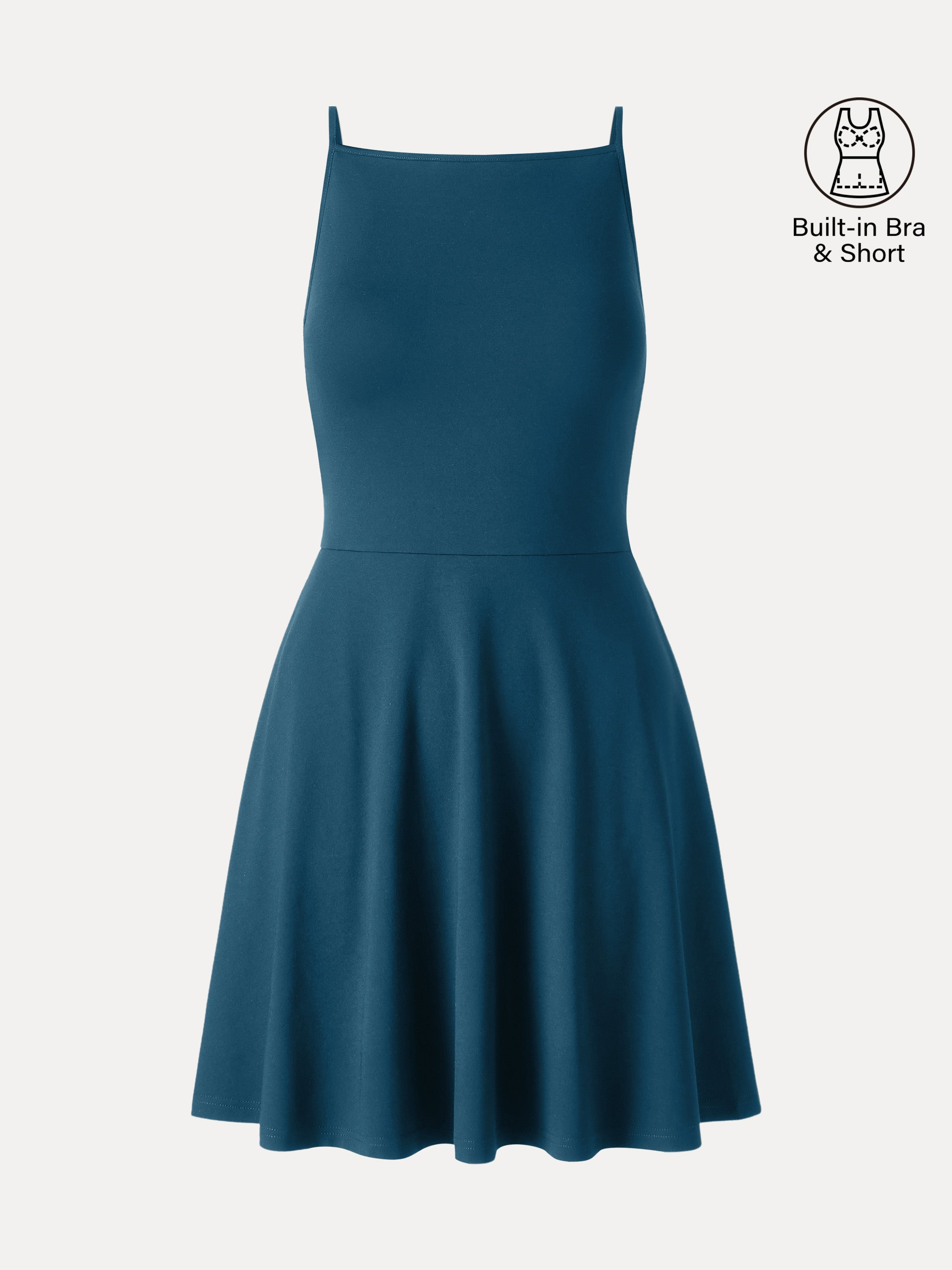 Stretch Ponte Square Neck Mini  A-Line Bra Dress with Pockets
