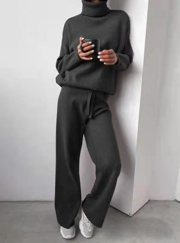 Women's 2-Piece Casual Suit - Turtleneck Sweater & Drawstring Pants