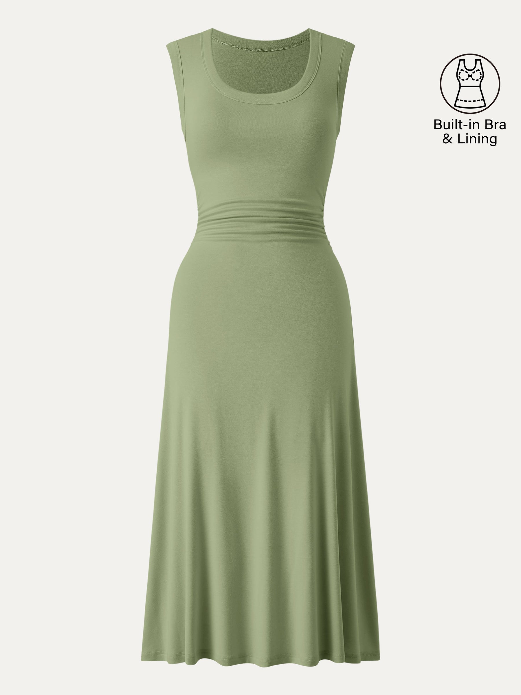 Scoop Neck Side Ruched New Airy Bra Midi Dress