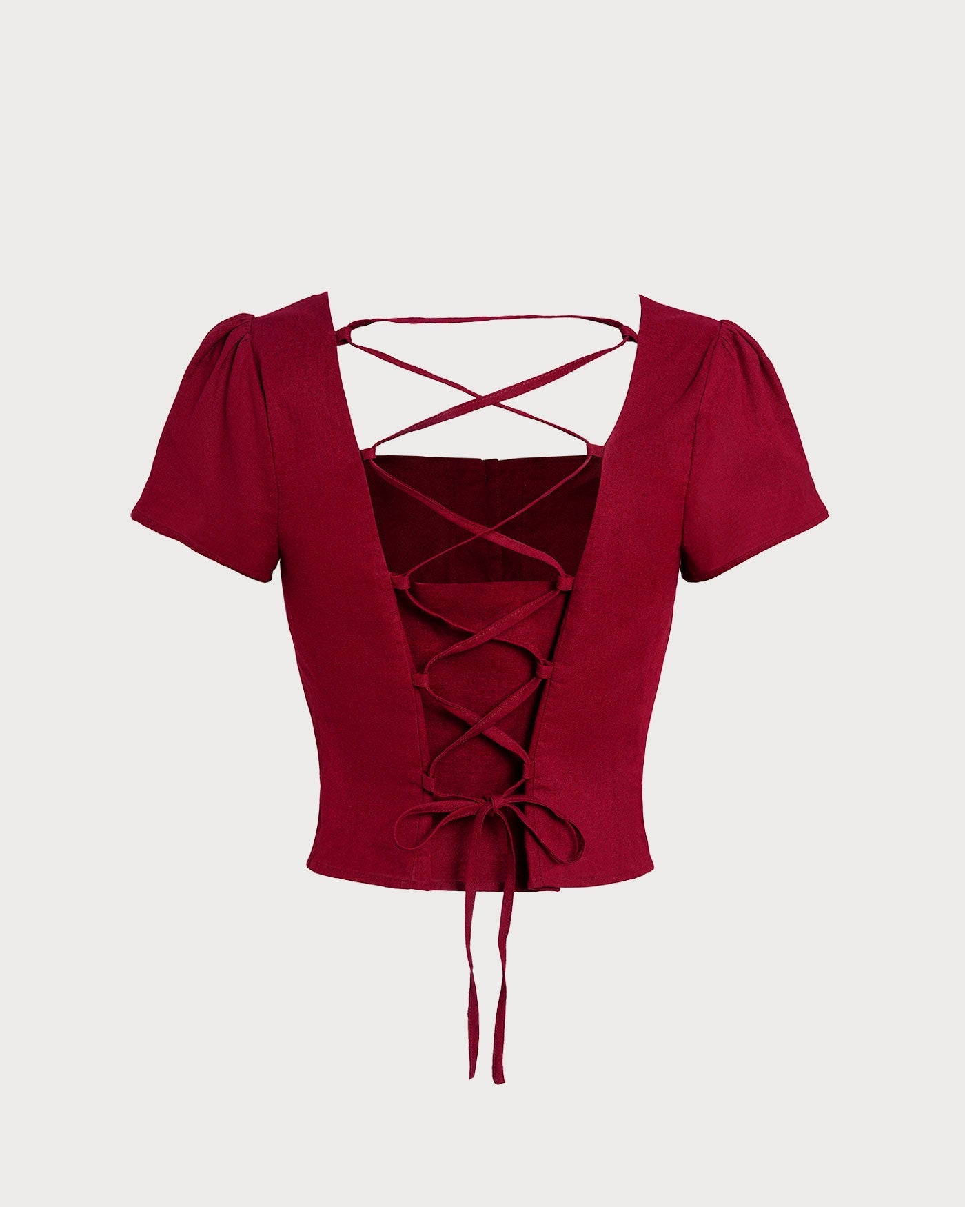 Red Square Neck X Cross Tie Blouse