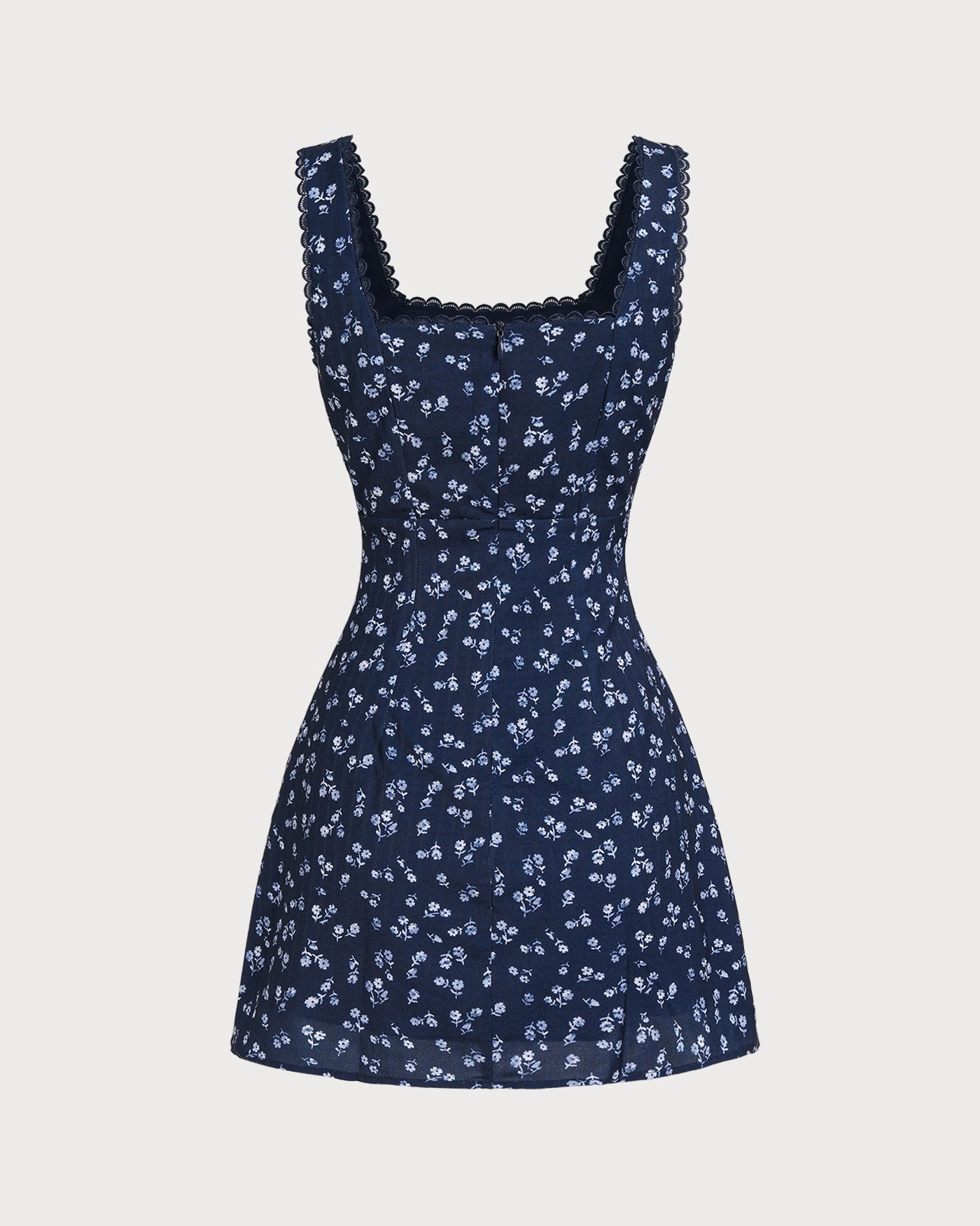 Navy Floral Square Neck Slip Mini Dress