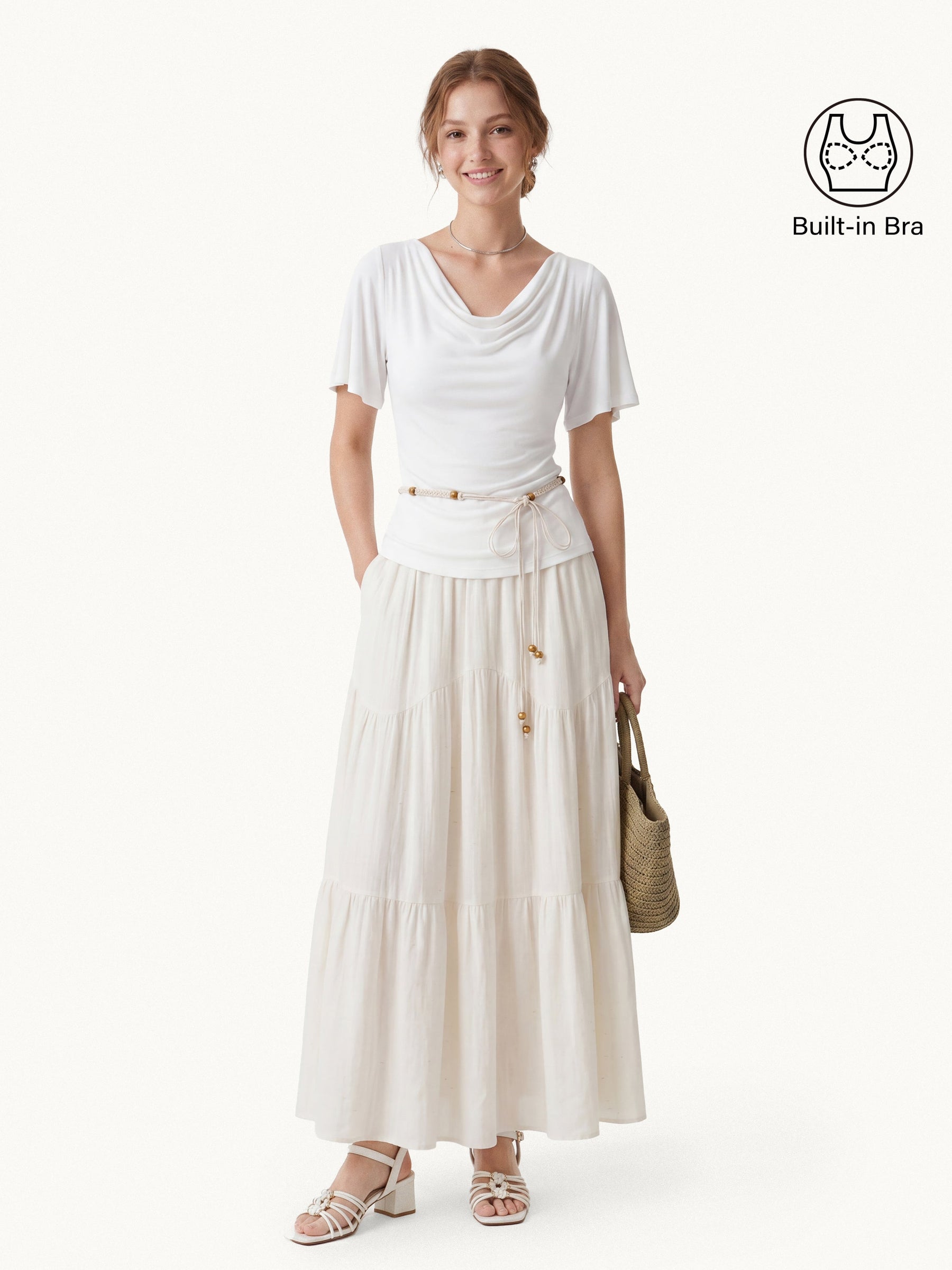 Cowl Neck Flutter Sleeve Bra Top