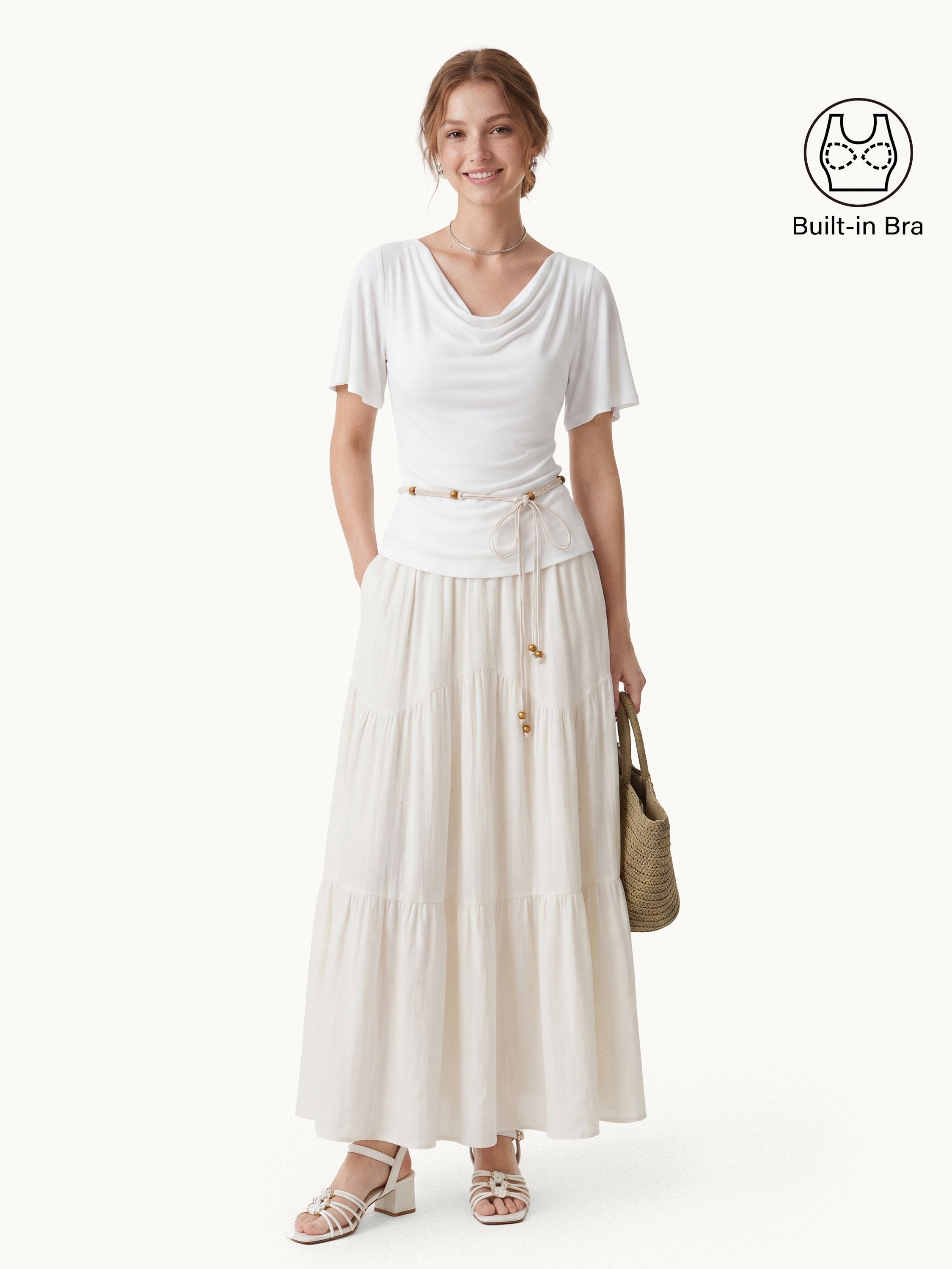 Cowl Neck Flutter Sleeve Bra Top