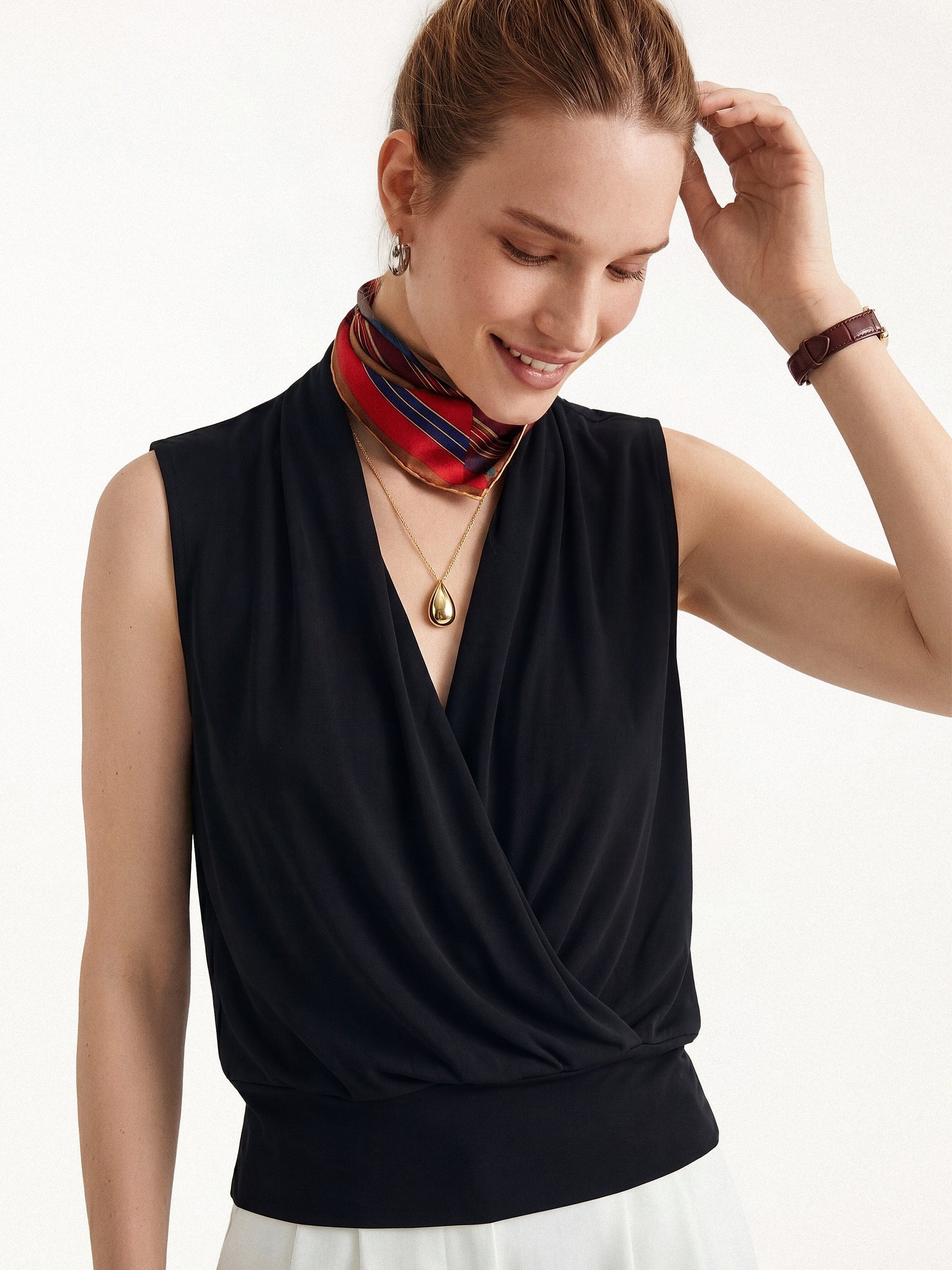 Matte Smooth Smooth Surplice Sleeveless Top