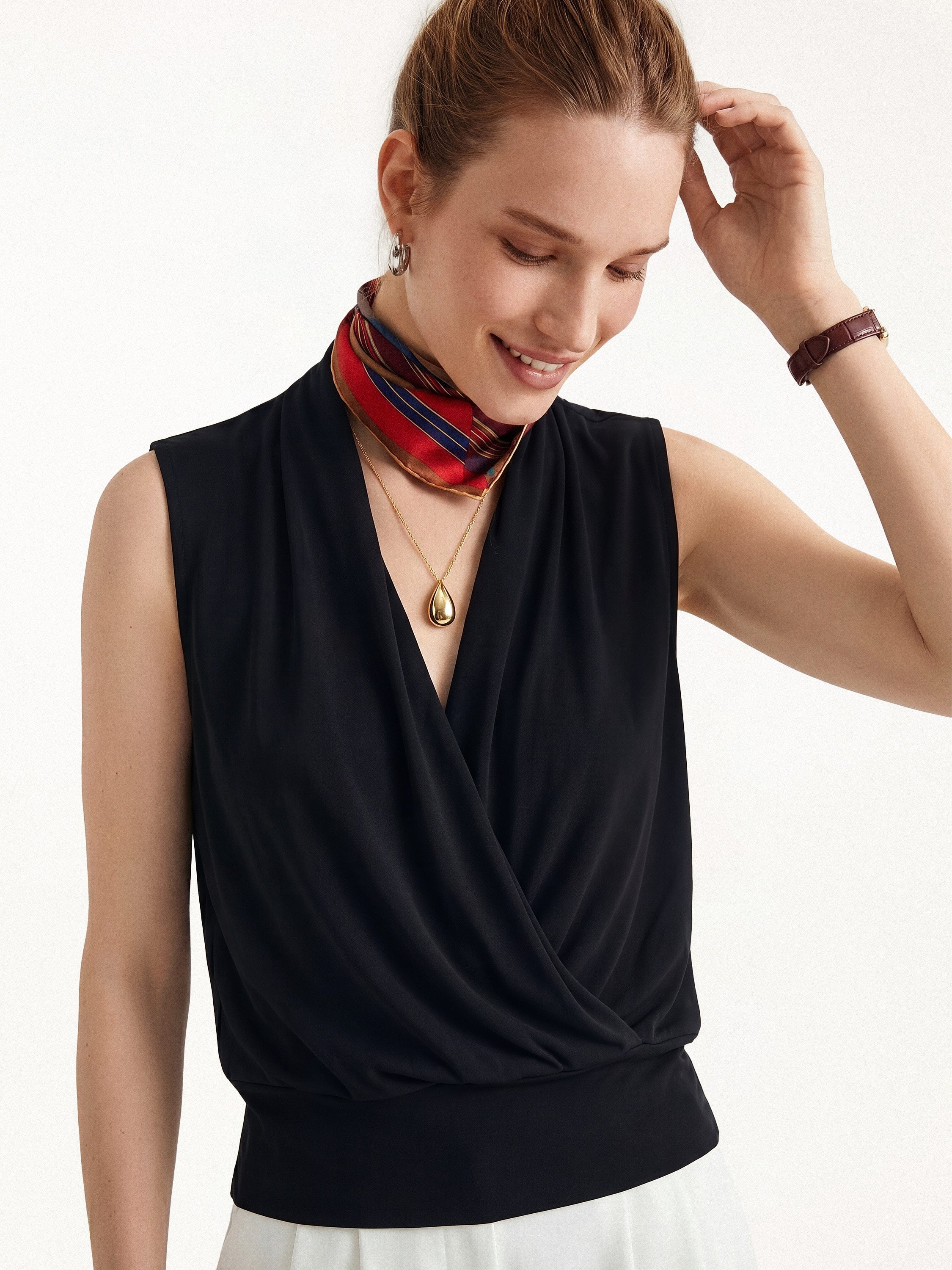 Matte Smooth Smooth Surplice Sleeveless Top
