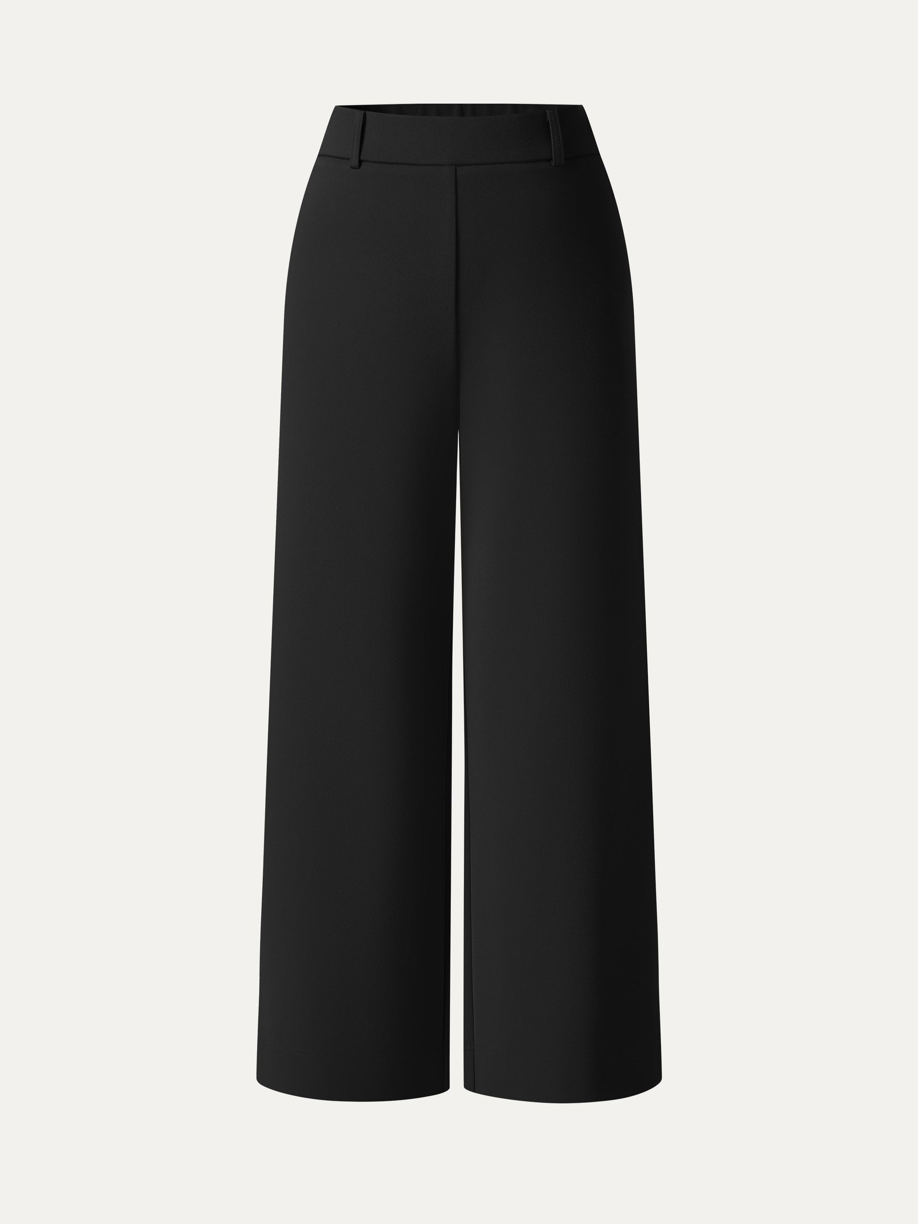 Not-See-Thru Mid Rise Cropped Wide Leg Pants with Pockets