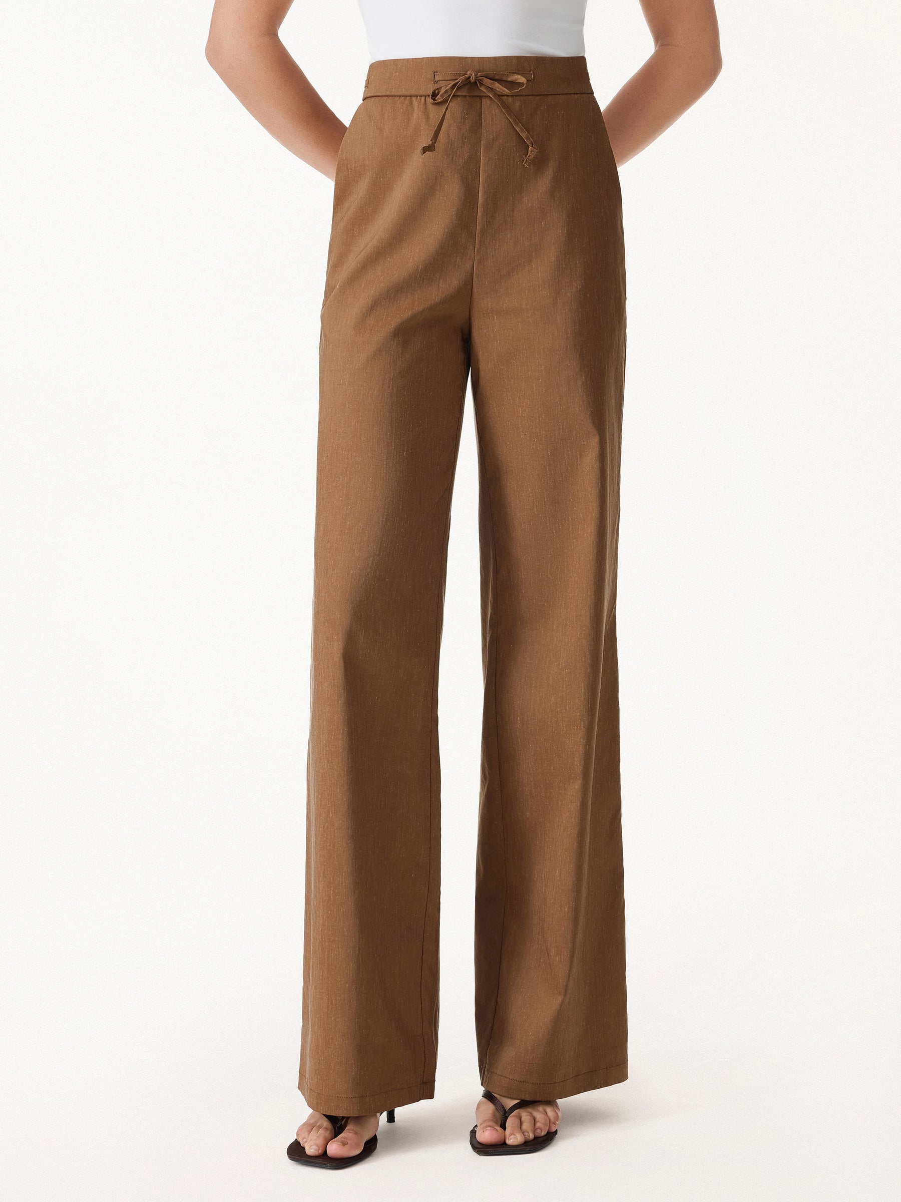 Linen Drawstring Wide Leg Pant with Pockets