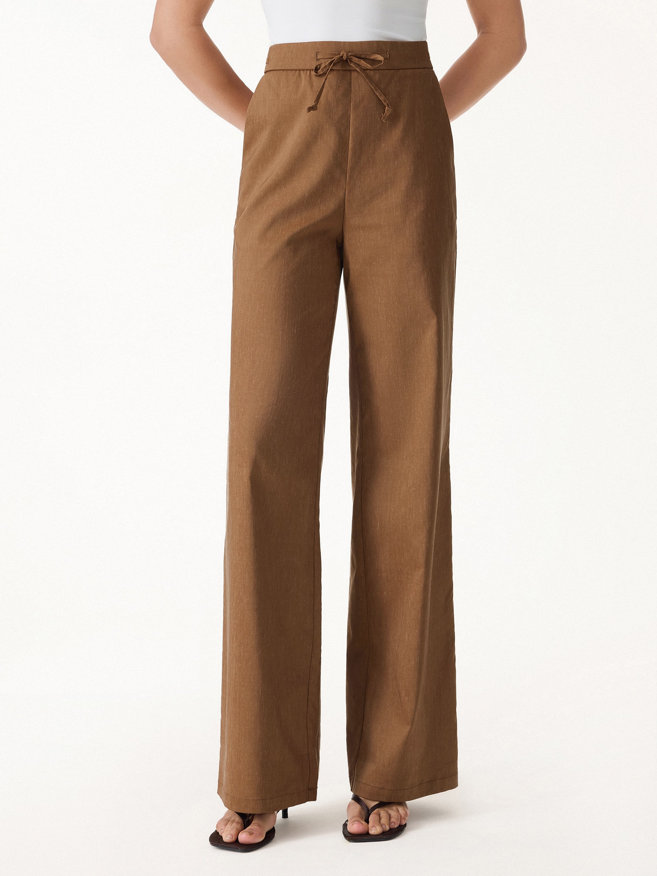 Linen Drawstring Wide Leg Pant with Pockets