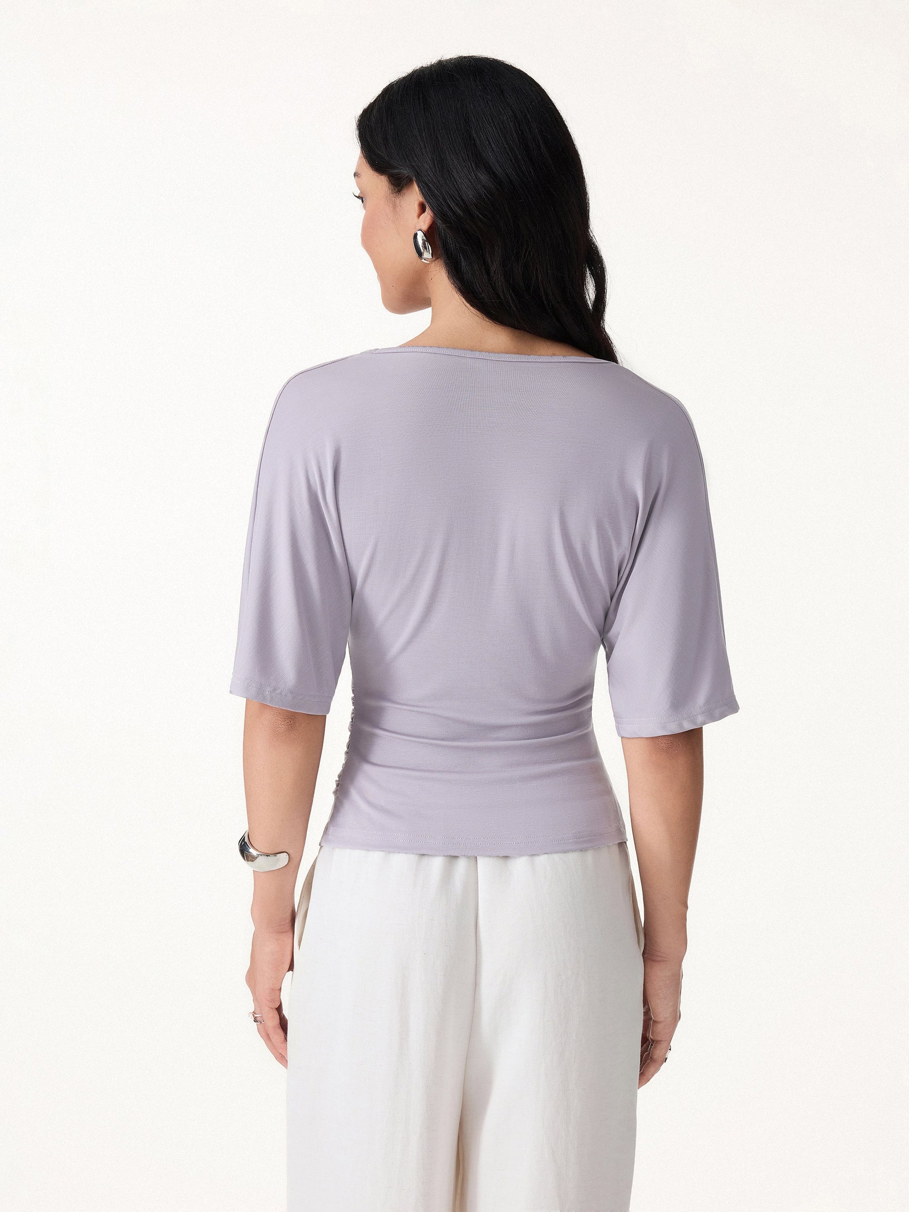 CoolTouch V-Neck Ruched Short Sleeve Summer Tee