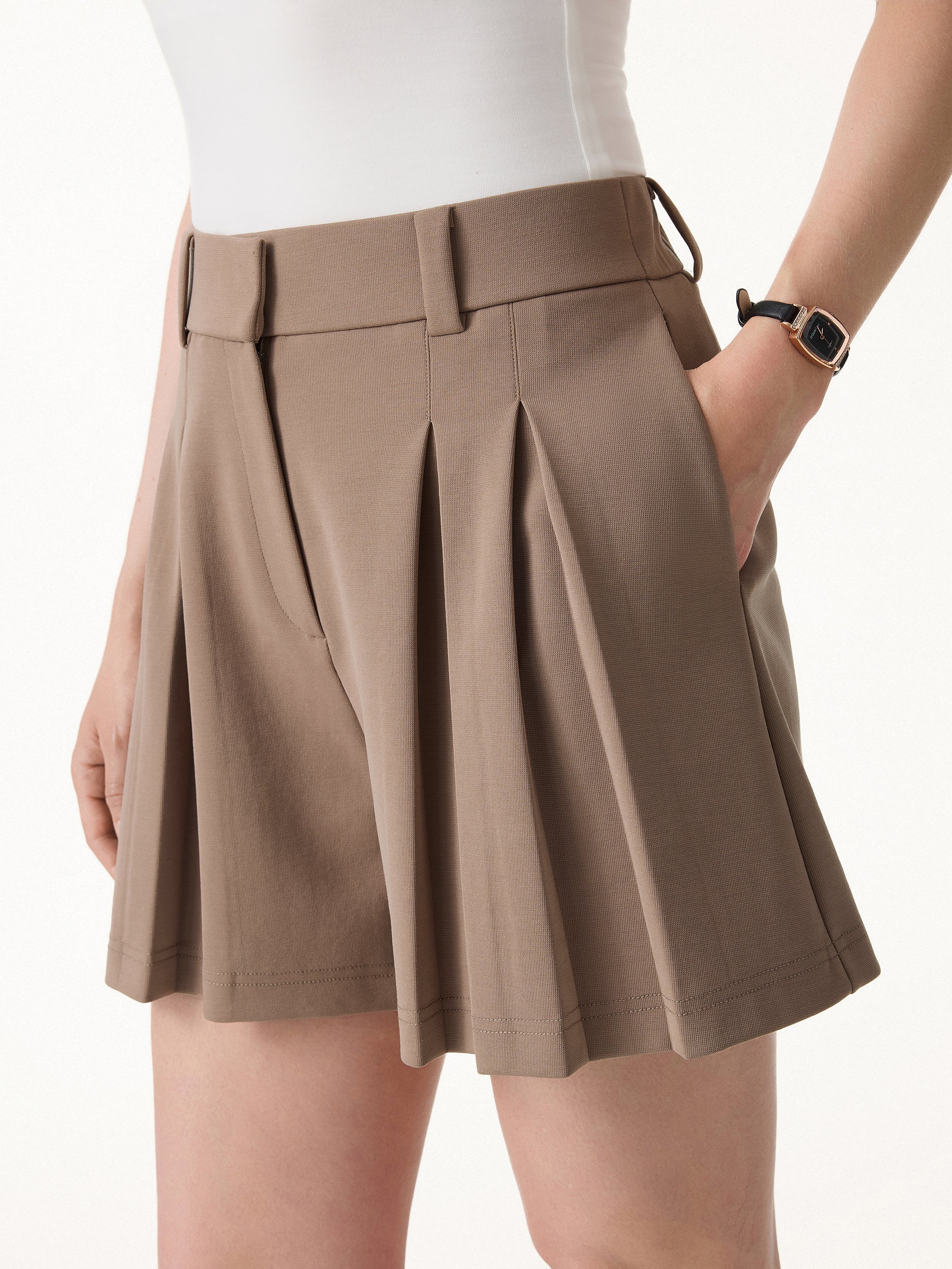 Sandwashed Modal High Rise A-Line Pleated Shorts