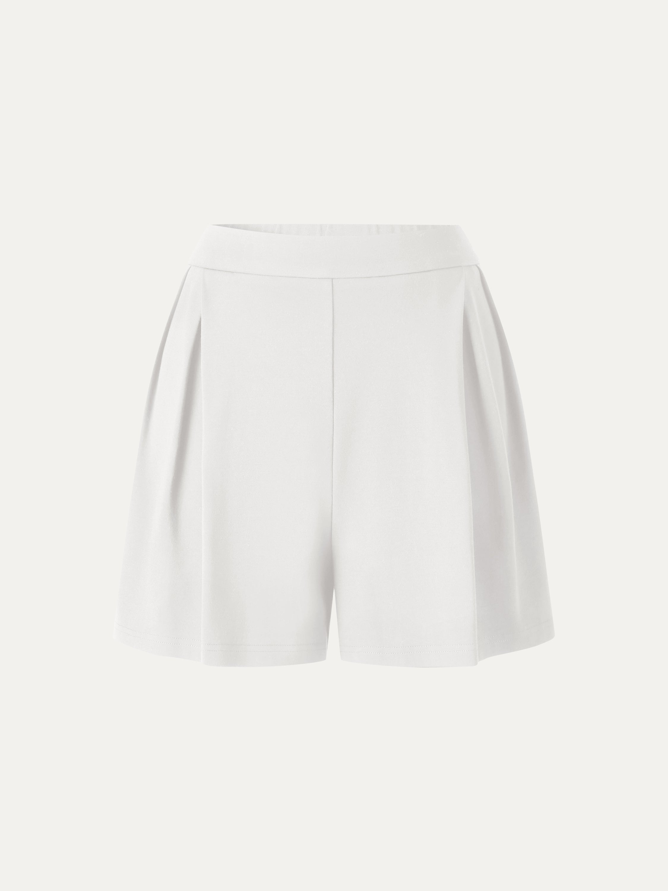 Stretch Ponte Pleated Wide Leg Shorts