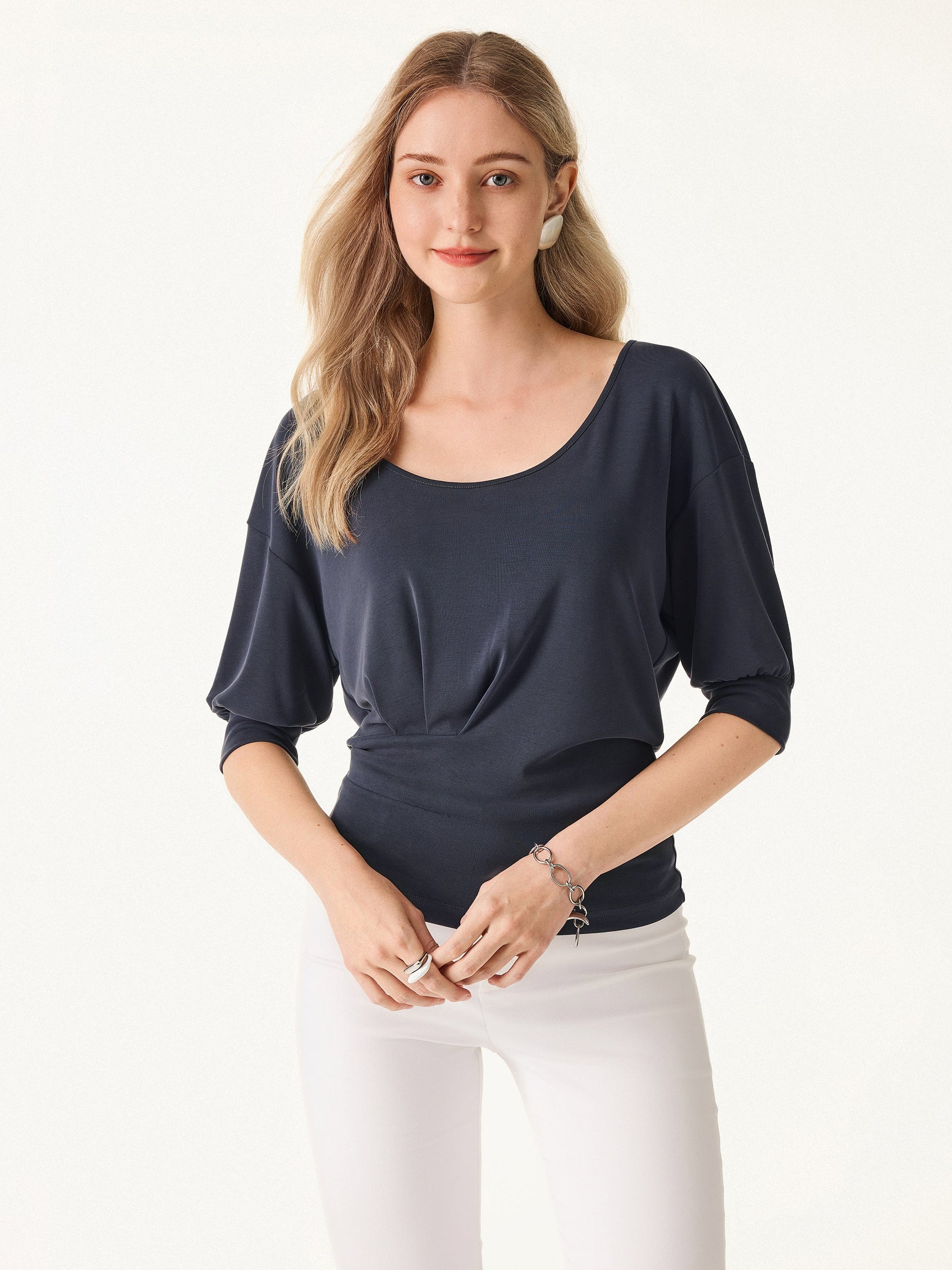 Scoop Neck Short Sleeve Tucked Tee