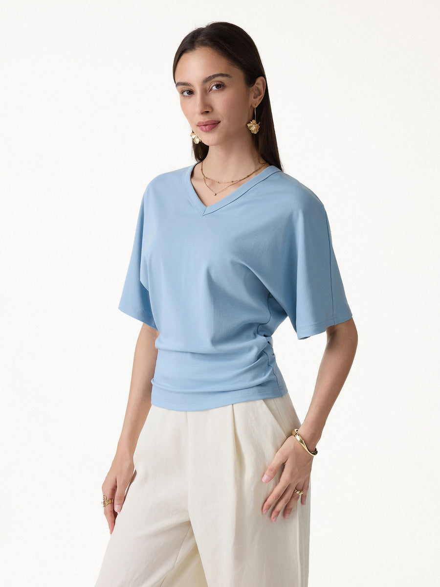 Viscose Cotton V-Neck Waist-Defining Summer Tee