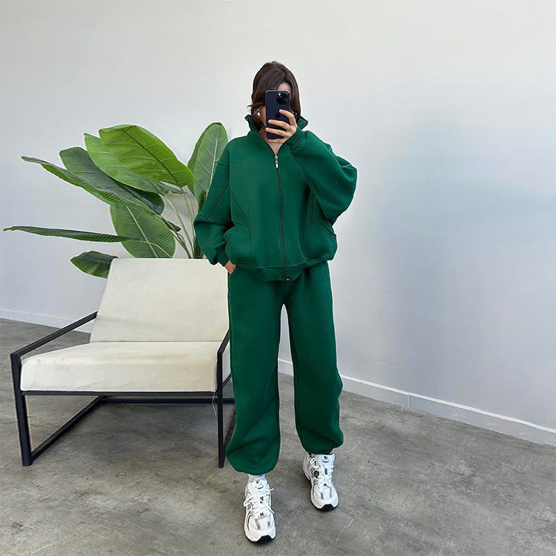 Women's Tracksuit Set - Zip Cardigan & Drawstring Trousers with Pockets