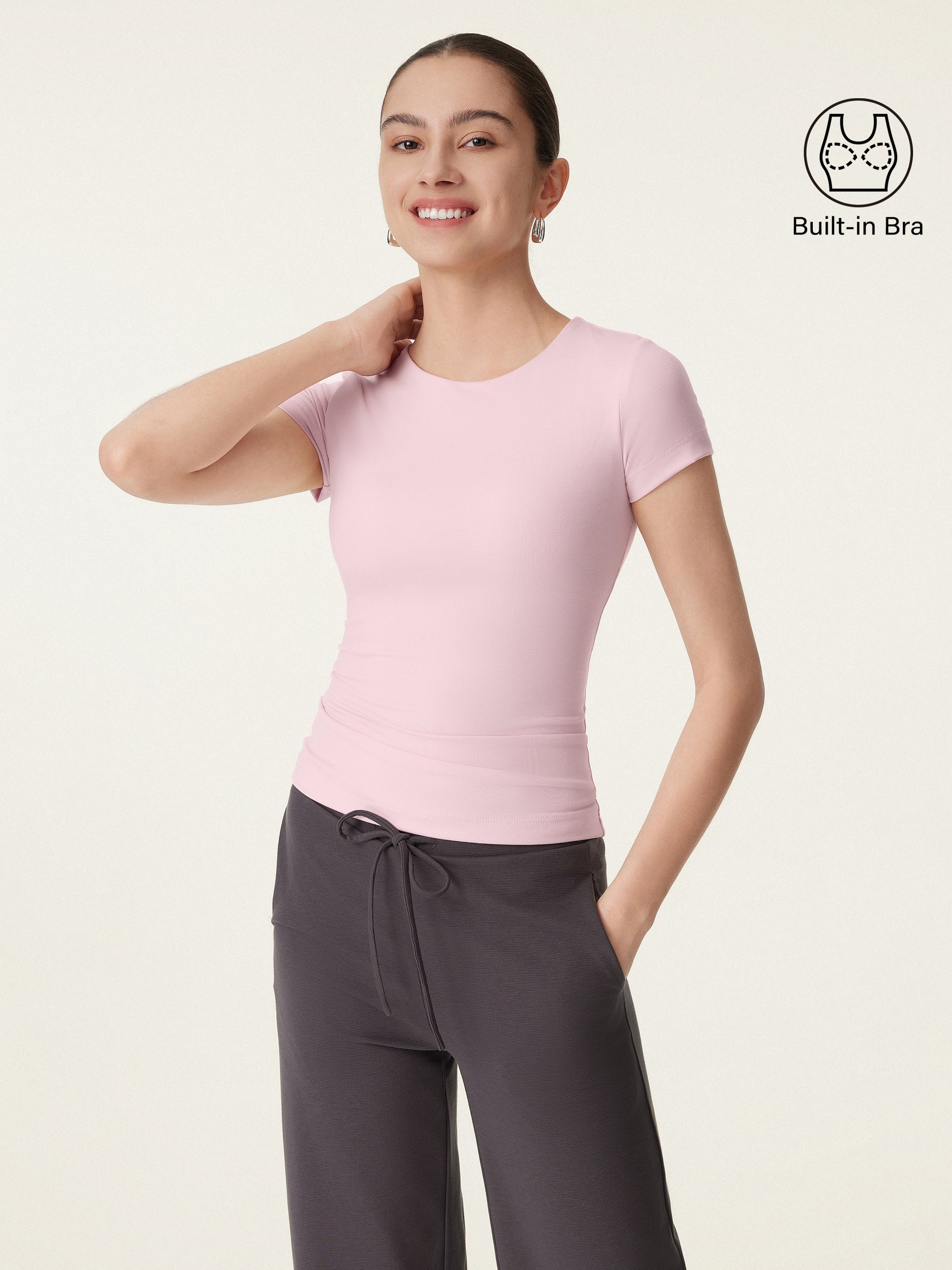 Crewneck Slimming Short Sleeve New Airy Bra Top