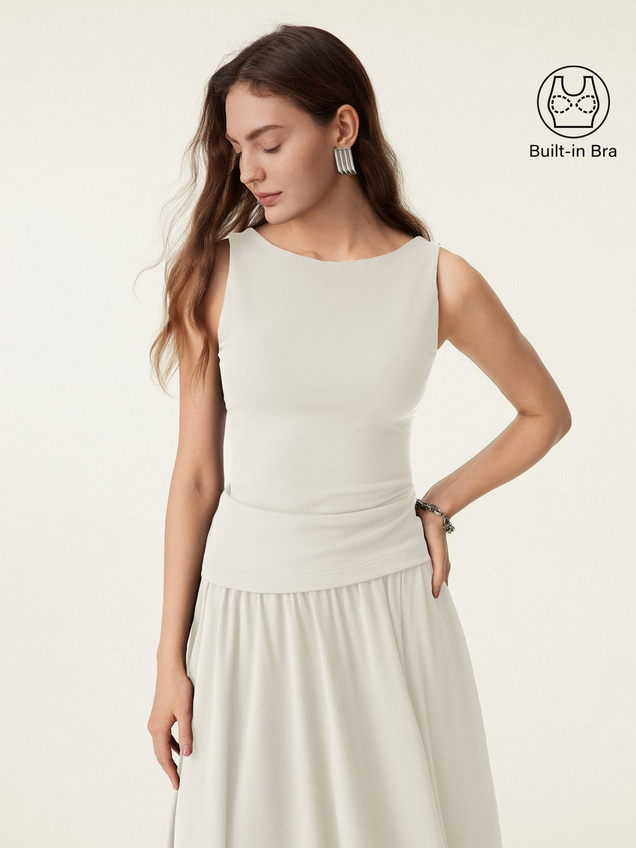 Stretch Cotton Boatneck Bra Tank