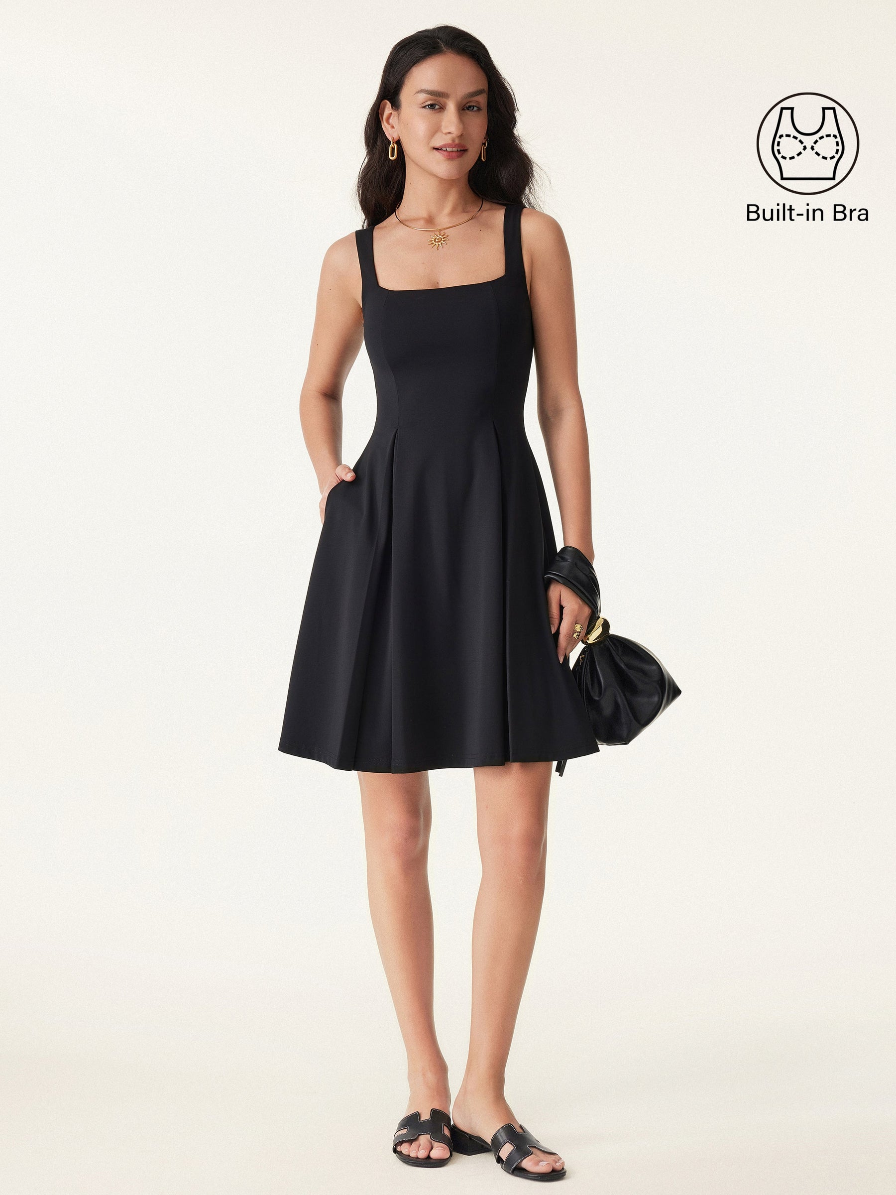 Square Neck Fit-and-flare Mini Bra Dress