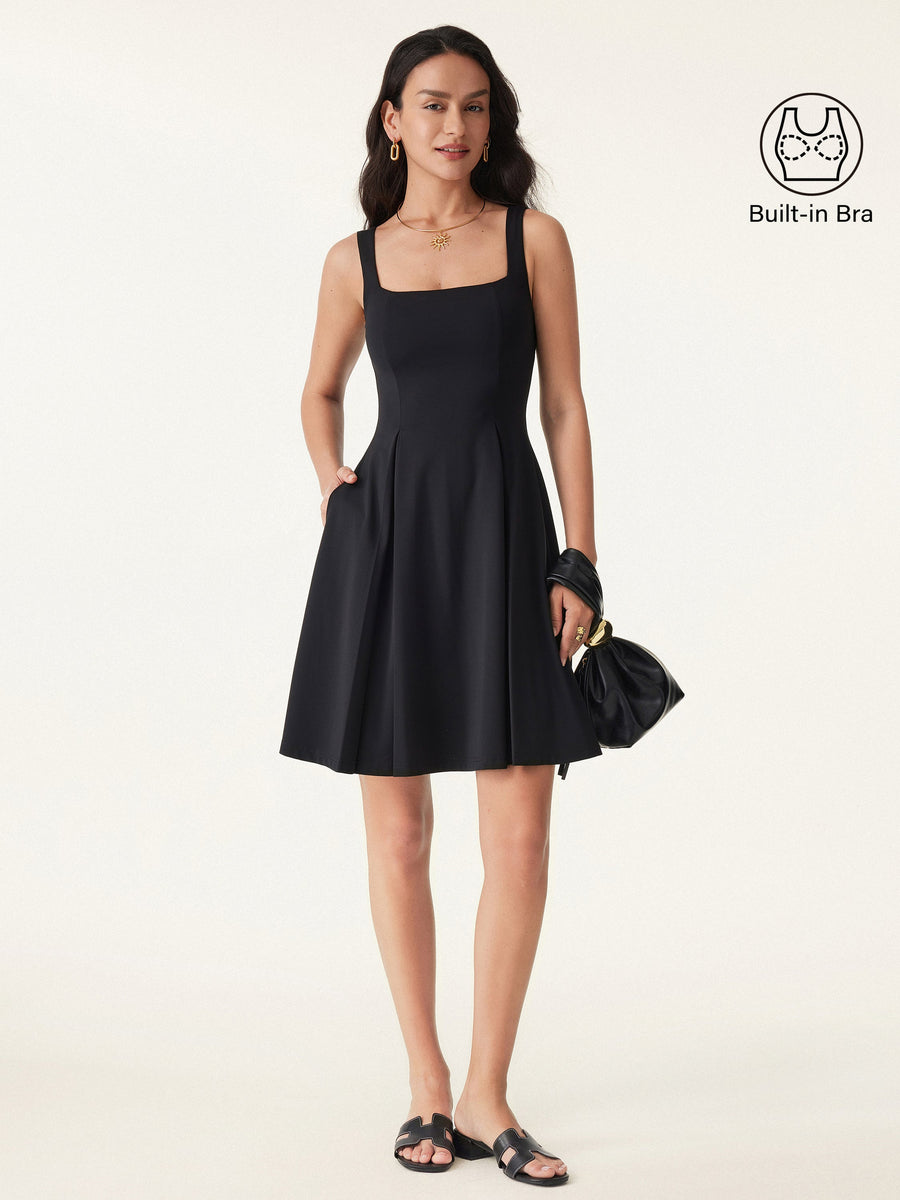 Square Neck Fit-and-flare Mini Bra Dress
