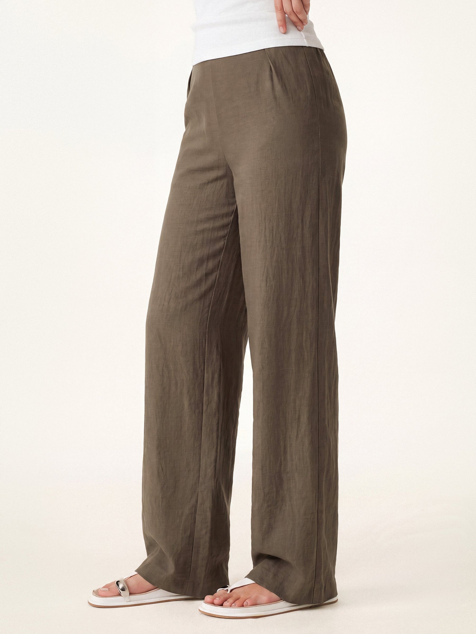 Breathable Cotton-linen Mid Rise Straight Leg Pant