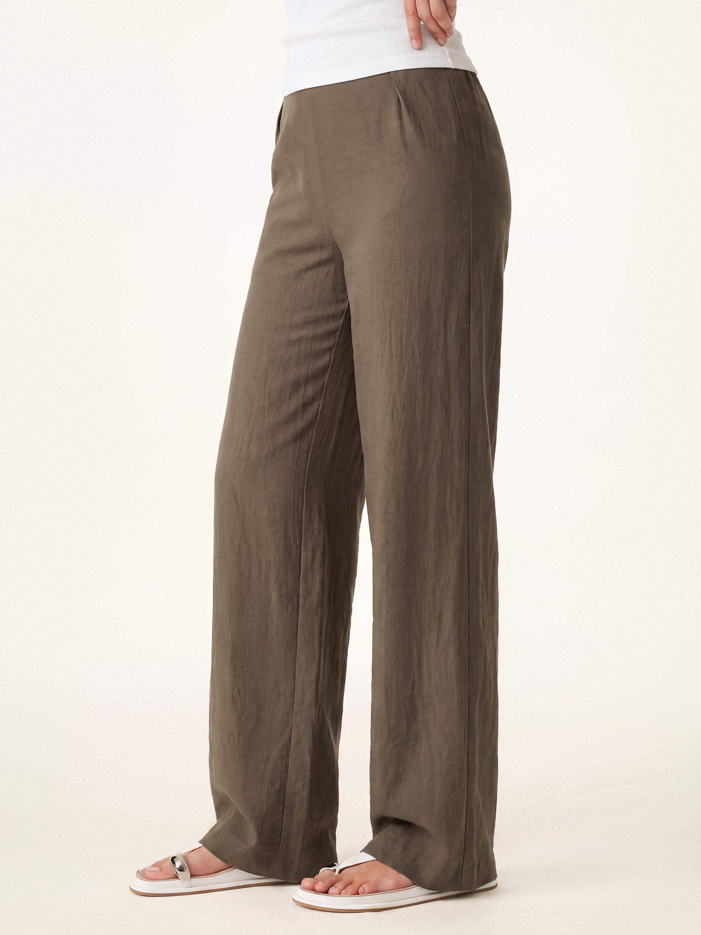 Breathable Cotton-linen Mid Rise Straight Leg Pant