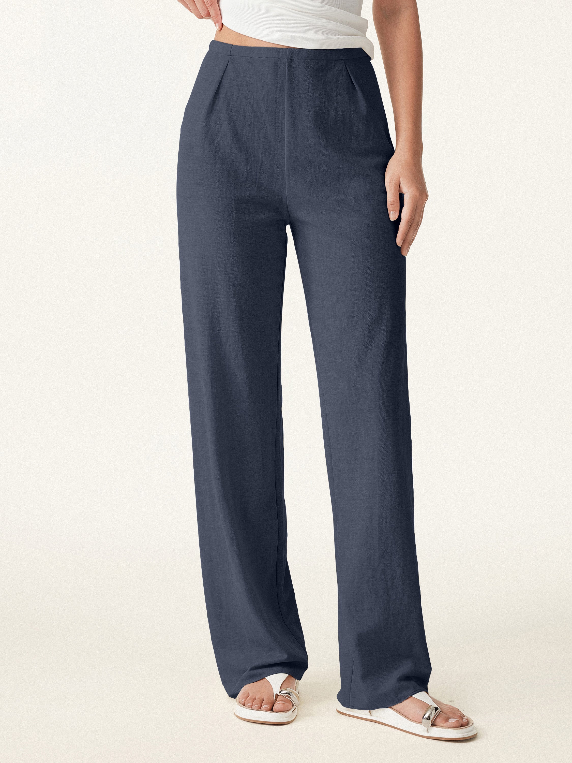 Breathable Cotton-linen Mid Rise Straight Leg Pant