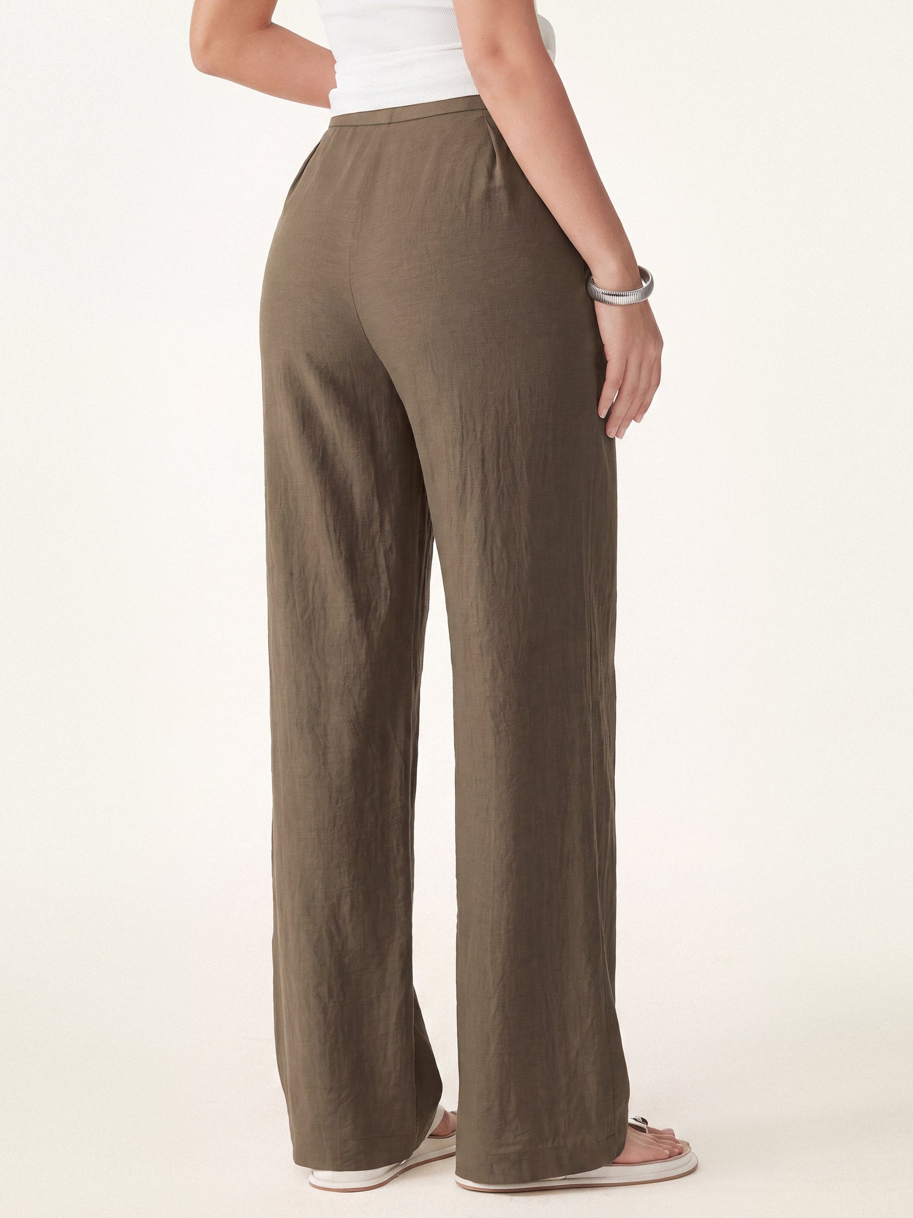 Breathable Cotton-linen Mid Rise Straight Leg Pant