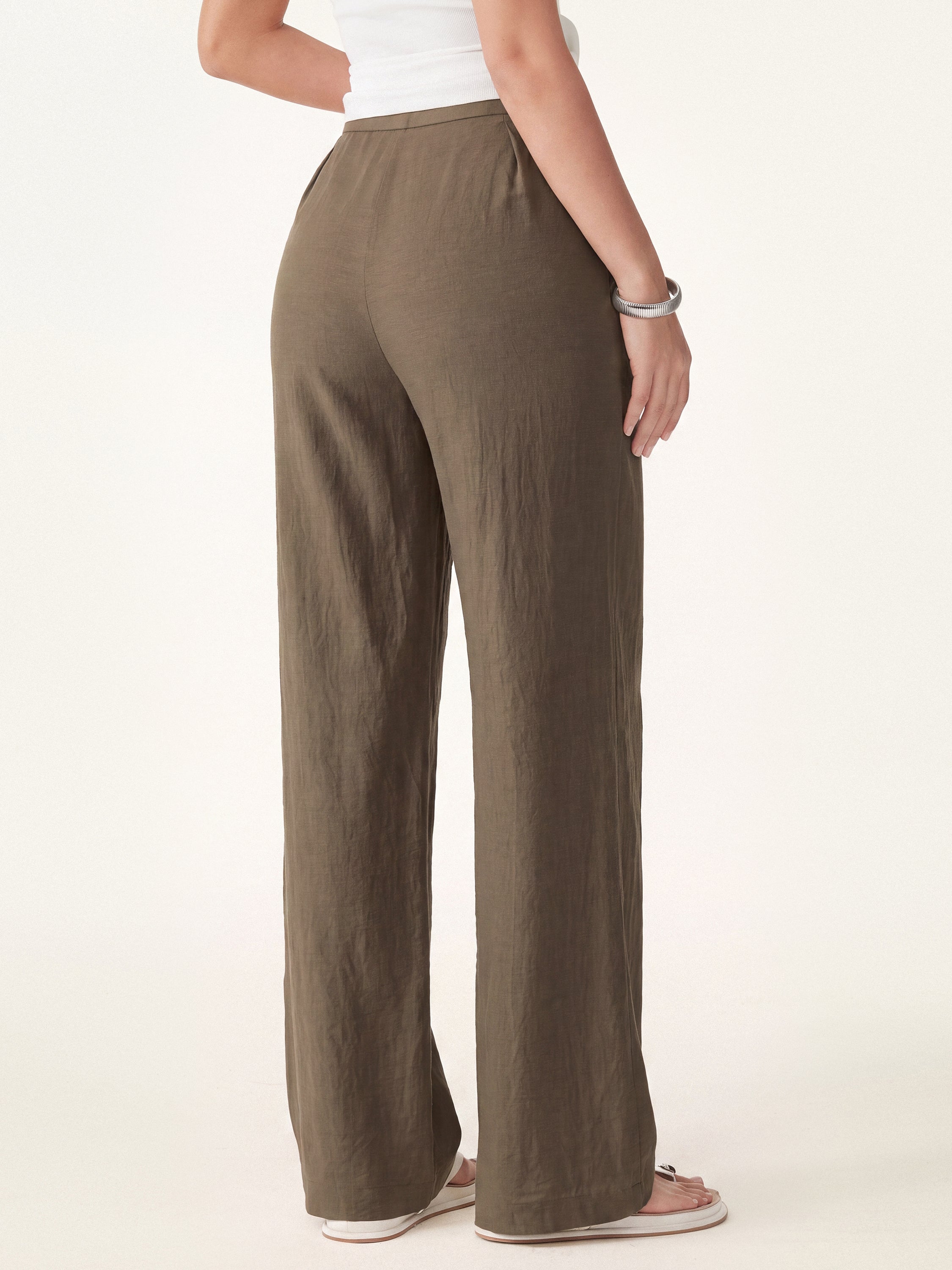Breathable Cotton-linen Mid Rise Straight Leg Pant