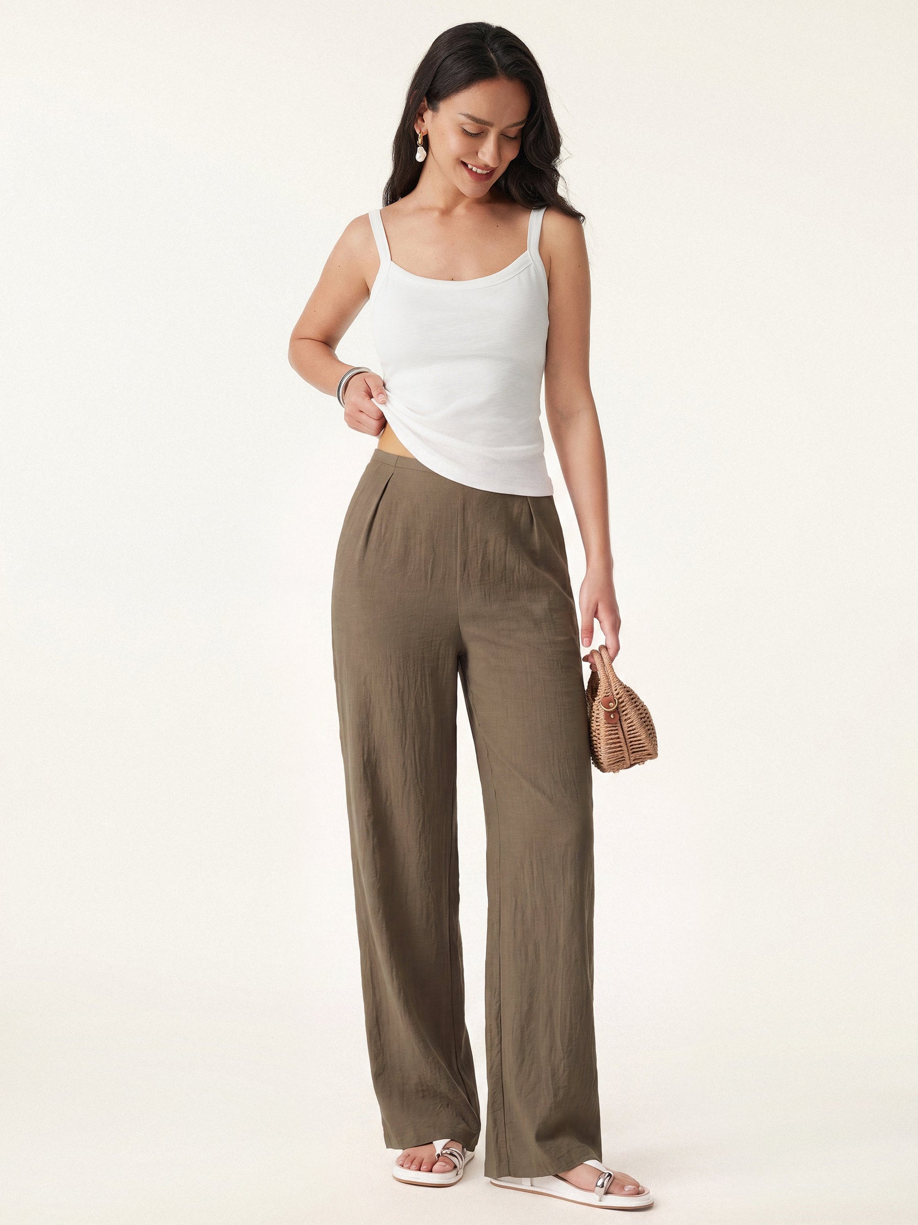 Breathable Cotton-linen Mid Rise Straight Leg Pant