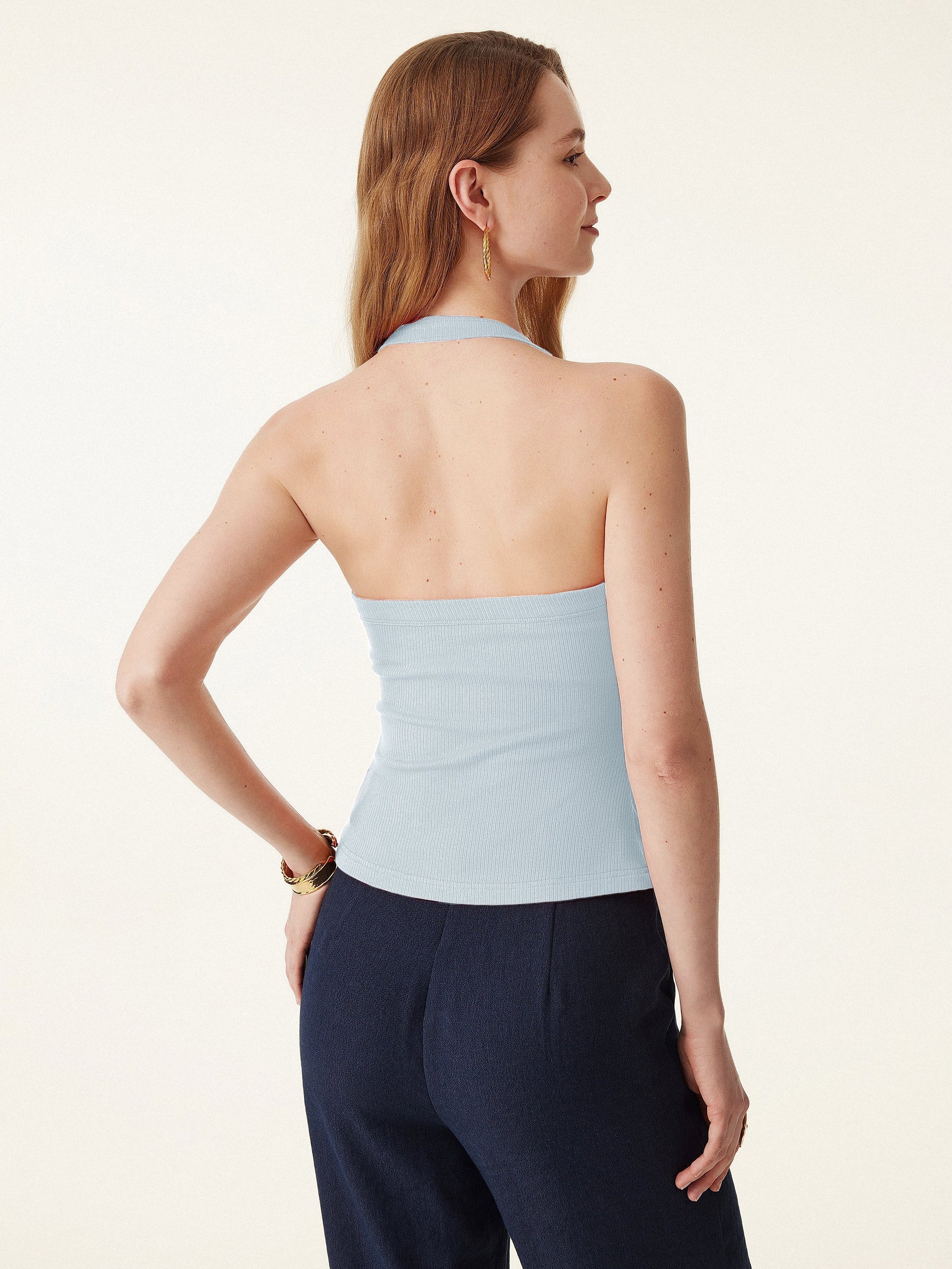 Halter Neck Side Ruched Ribbed Bra Tank