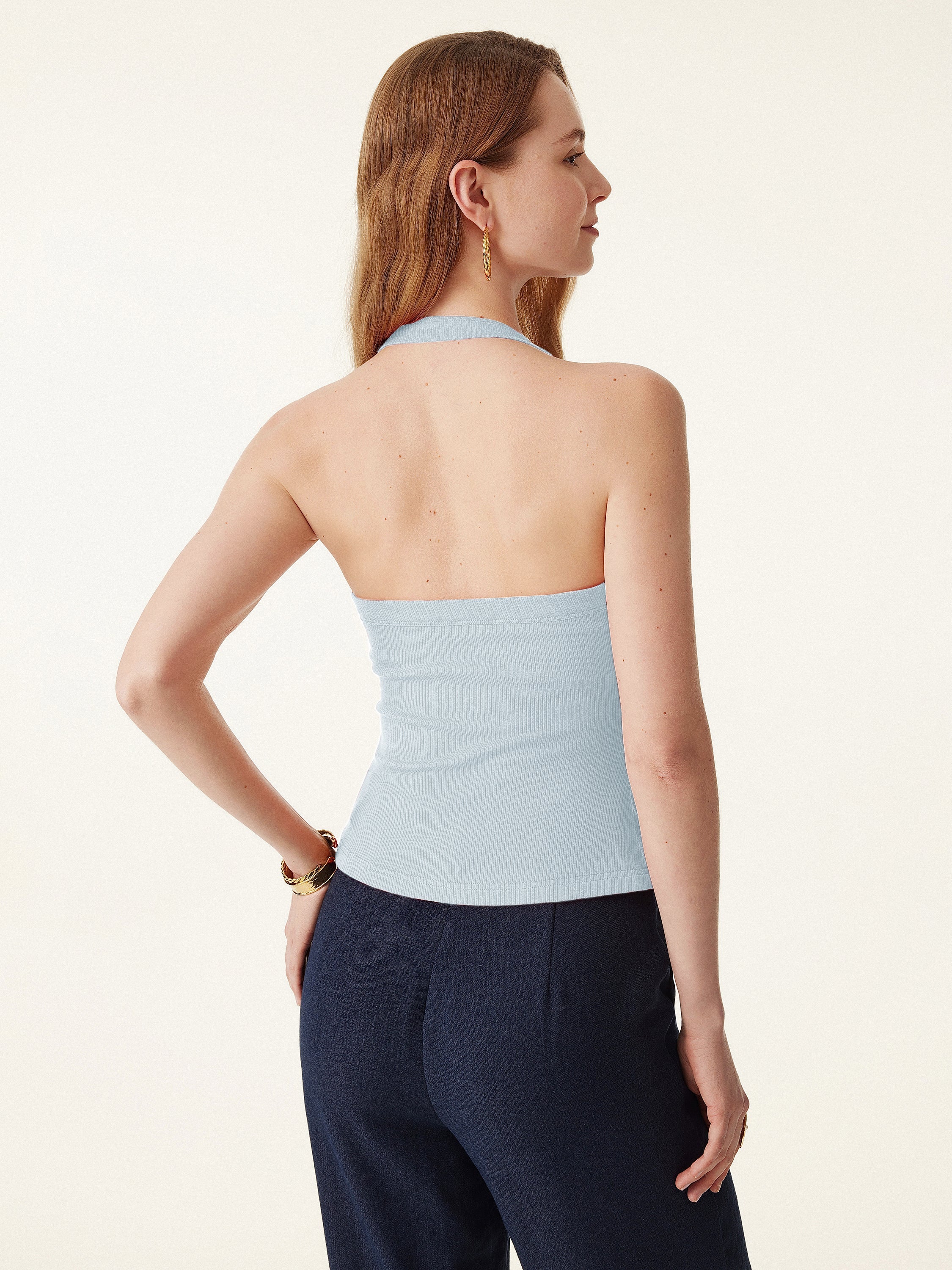 Halter Neck Side Ruched Ribbed Bra Tank