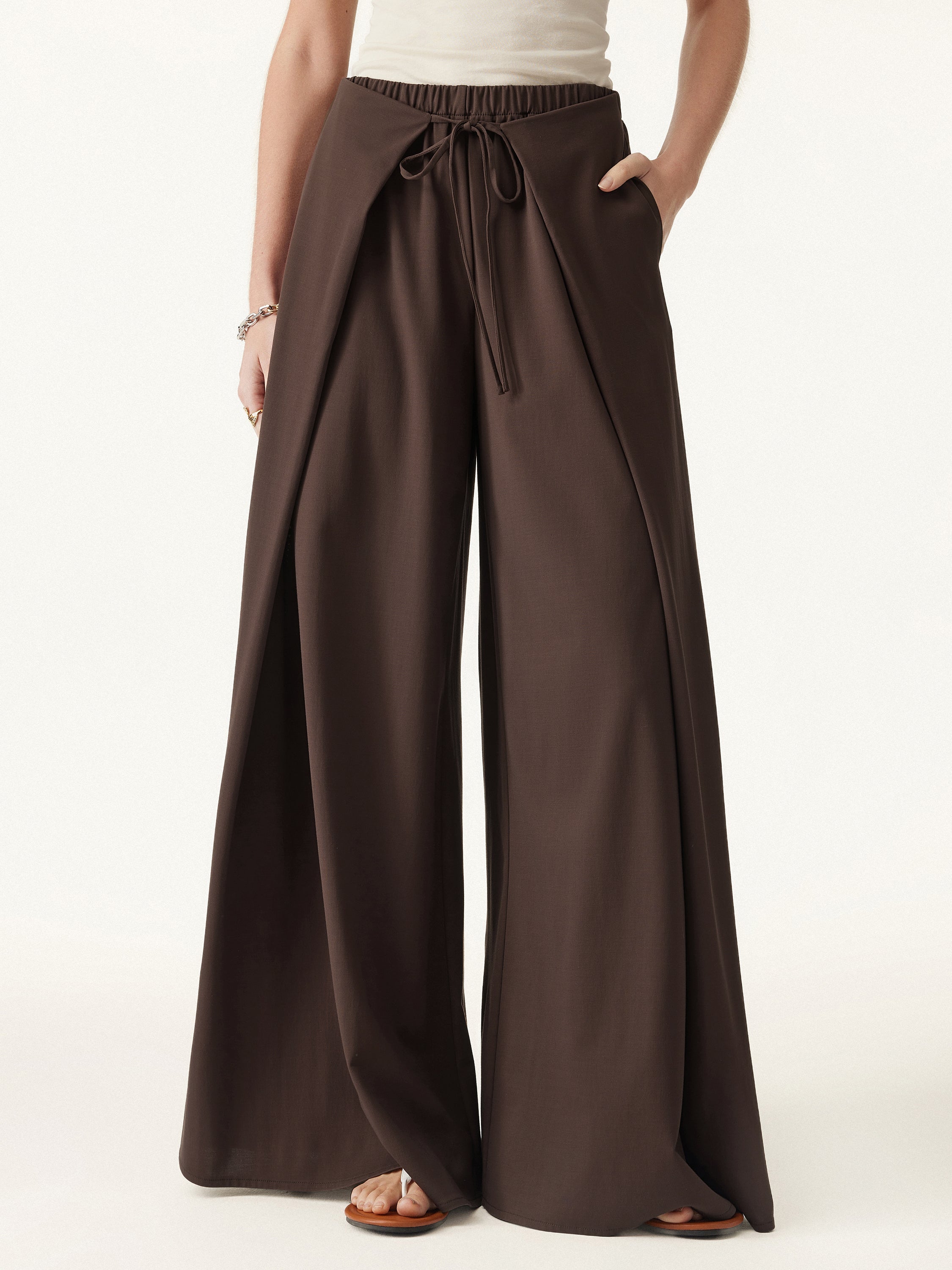 Bamboo Ponte Wrap-tie Palazzo Pant with Pockets