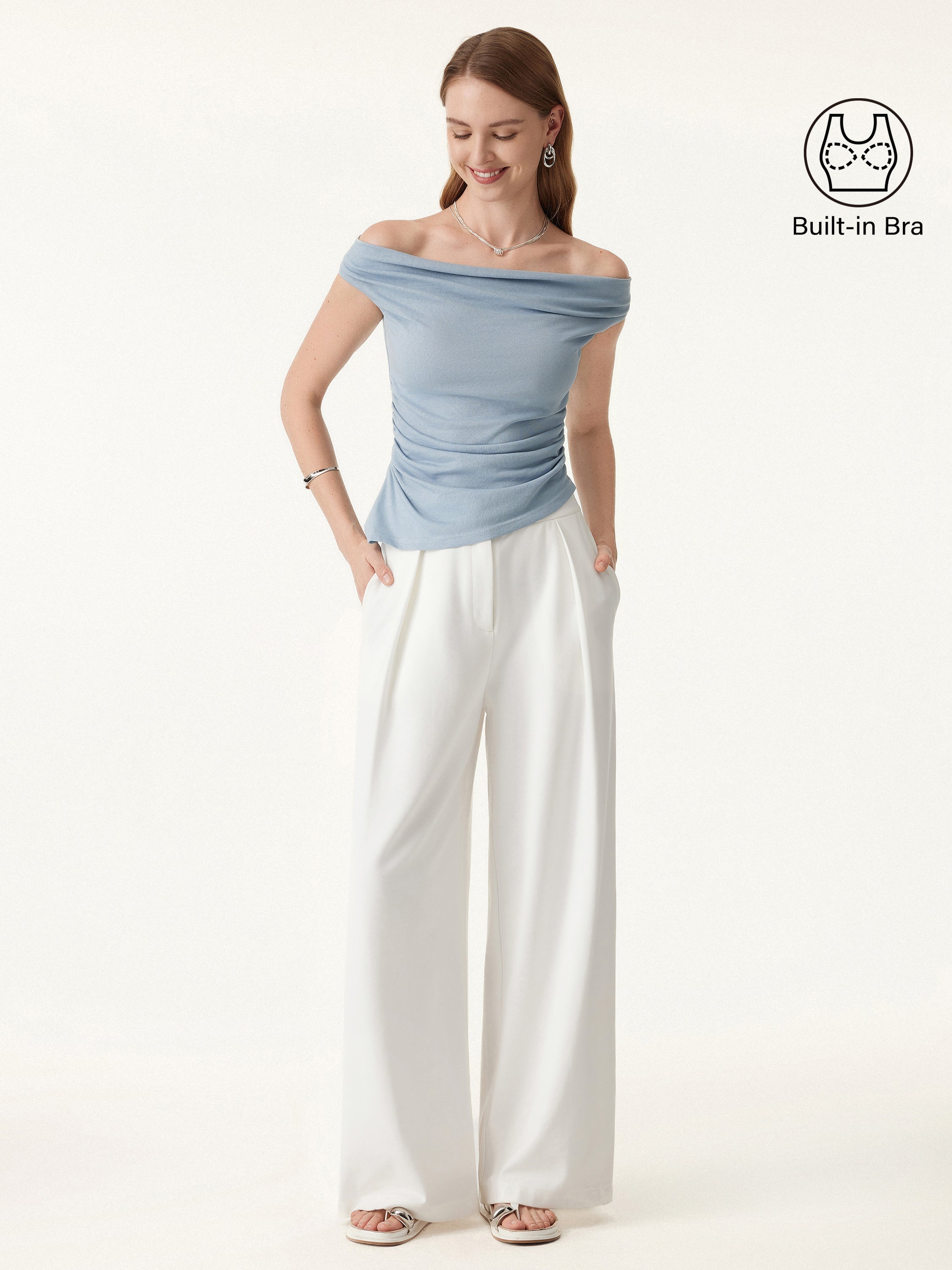 Off Shoulder Cotton-Linen Gathered New Airy Bra Tank