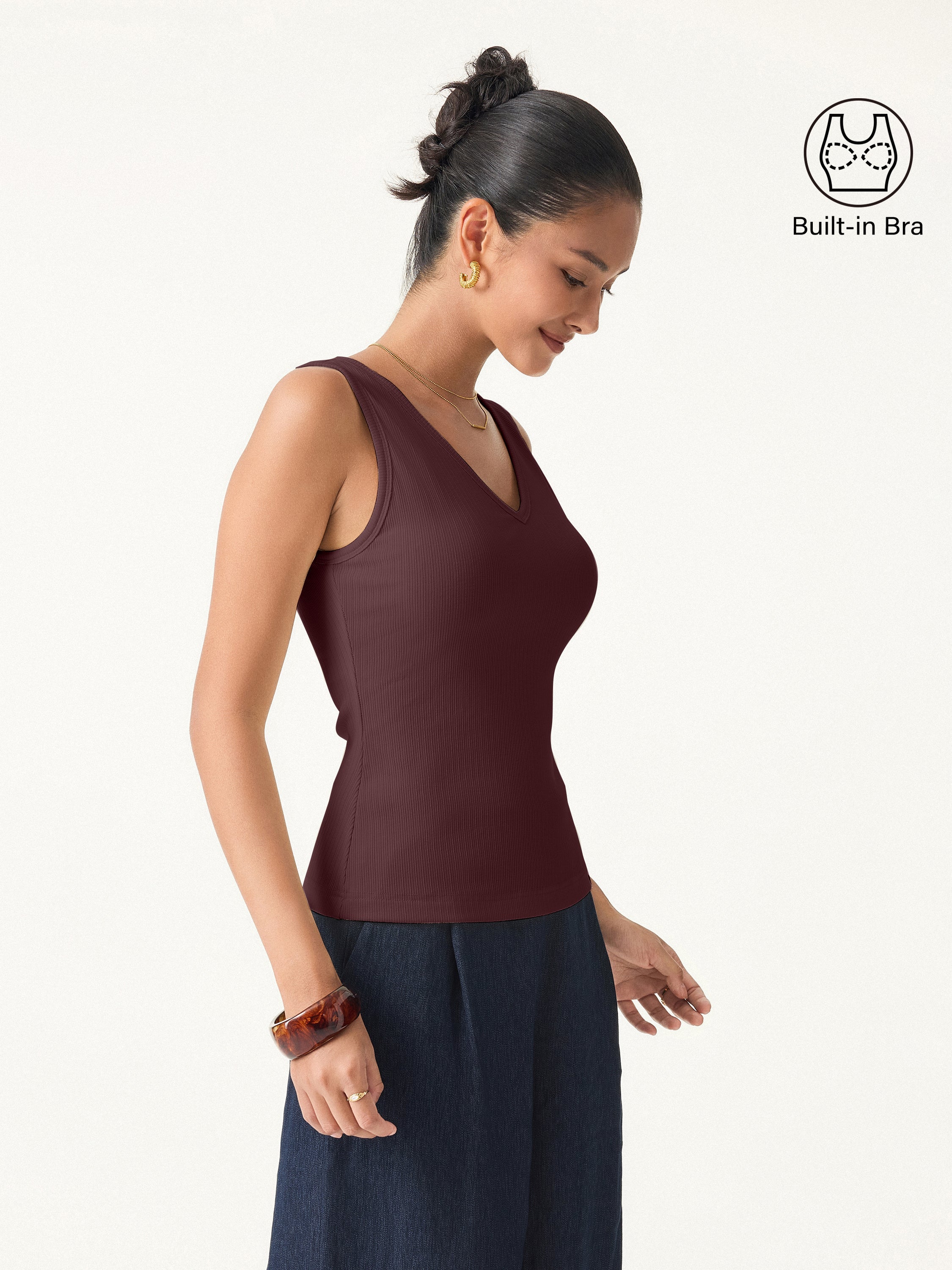 Pointelle V-neck Sleeveless Bra Tank