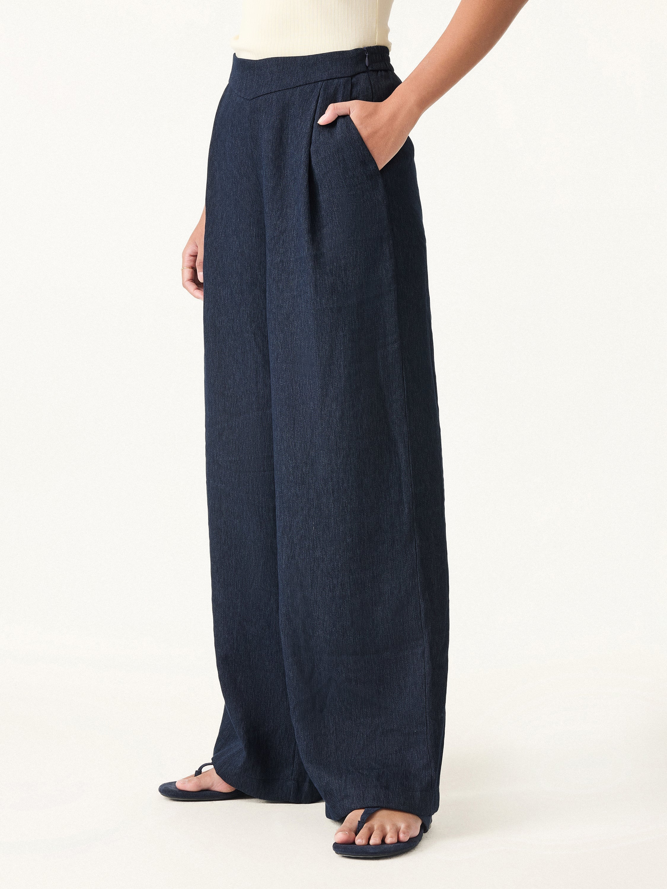 Breezy Linen-Like Mid Rise Wide Leg Pant with Pockets
