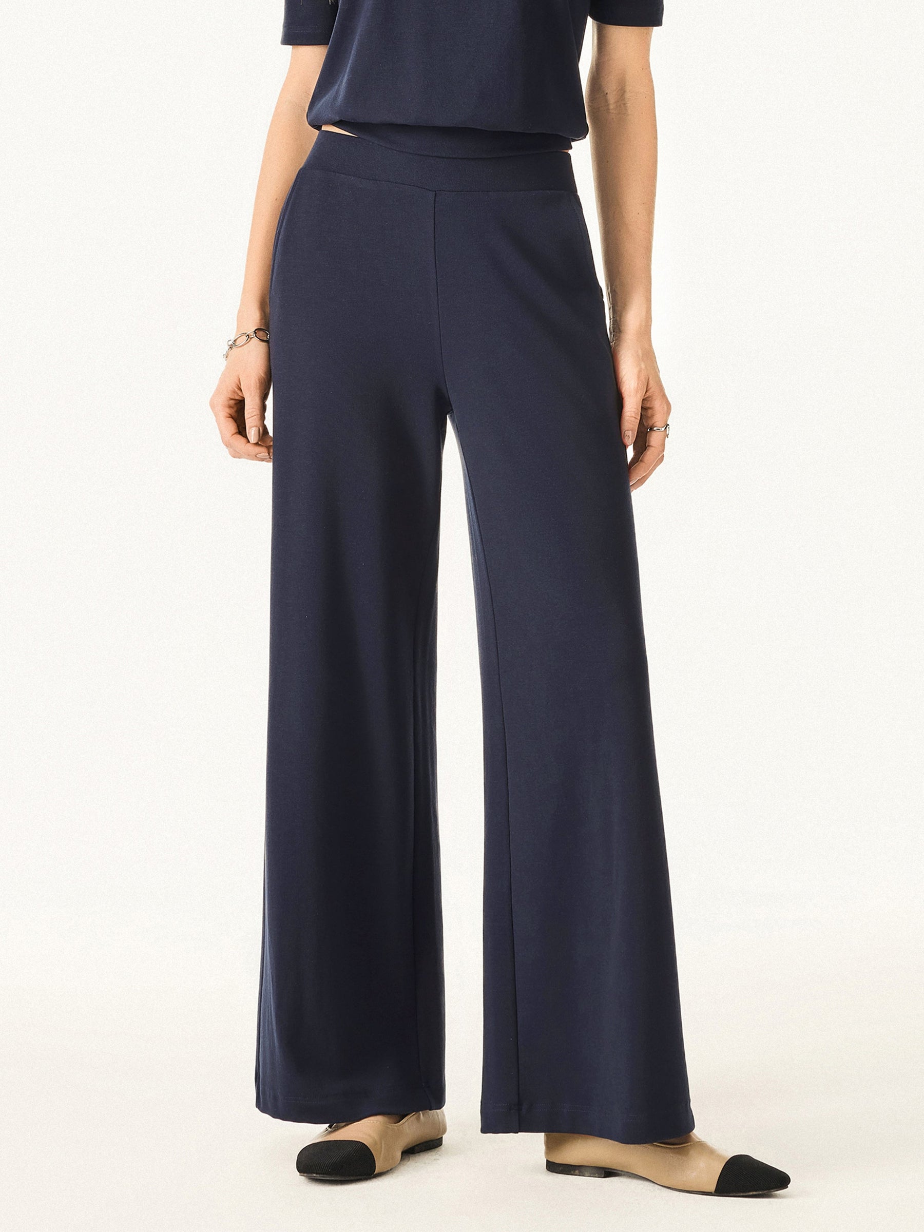 Lyocell Wool Mid Rise Wide Leg Pull-on Pant with Pockets