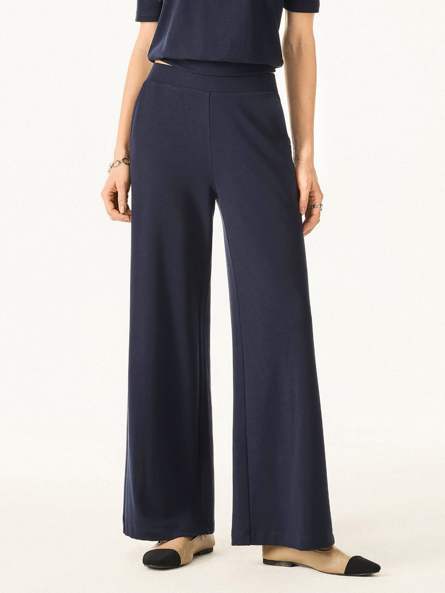 Lyocell Wool Mid Rise Wide Leg Pull-on Pant with Pockets