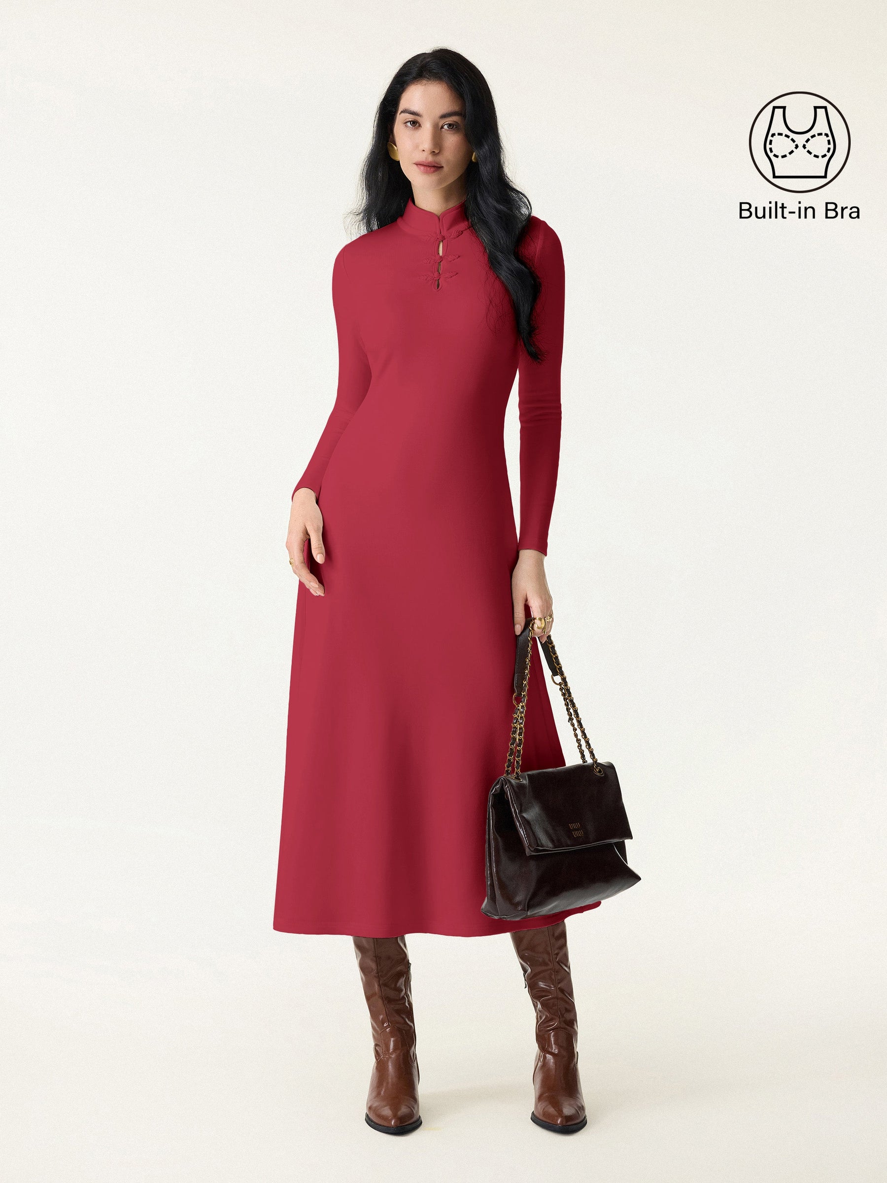 Mandarin Collar Frog Button Midi Bra Dress Limited Edition