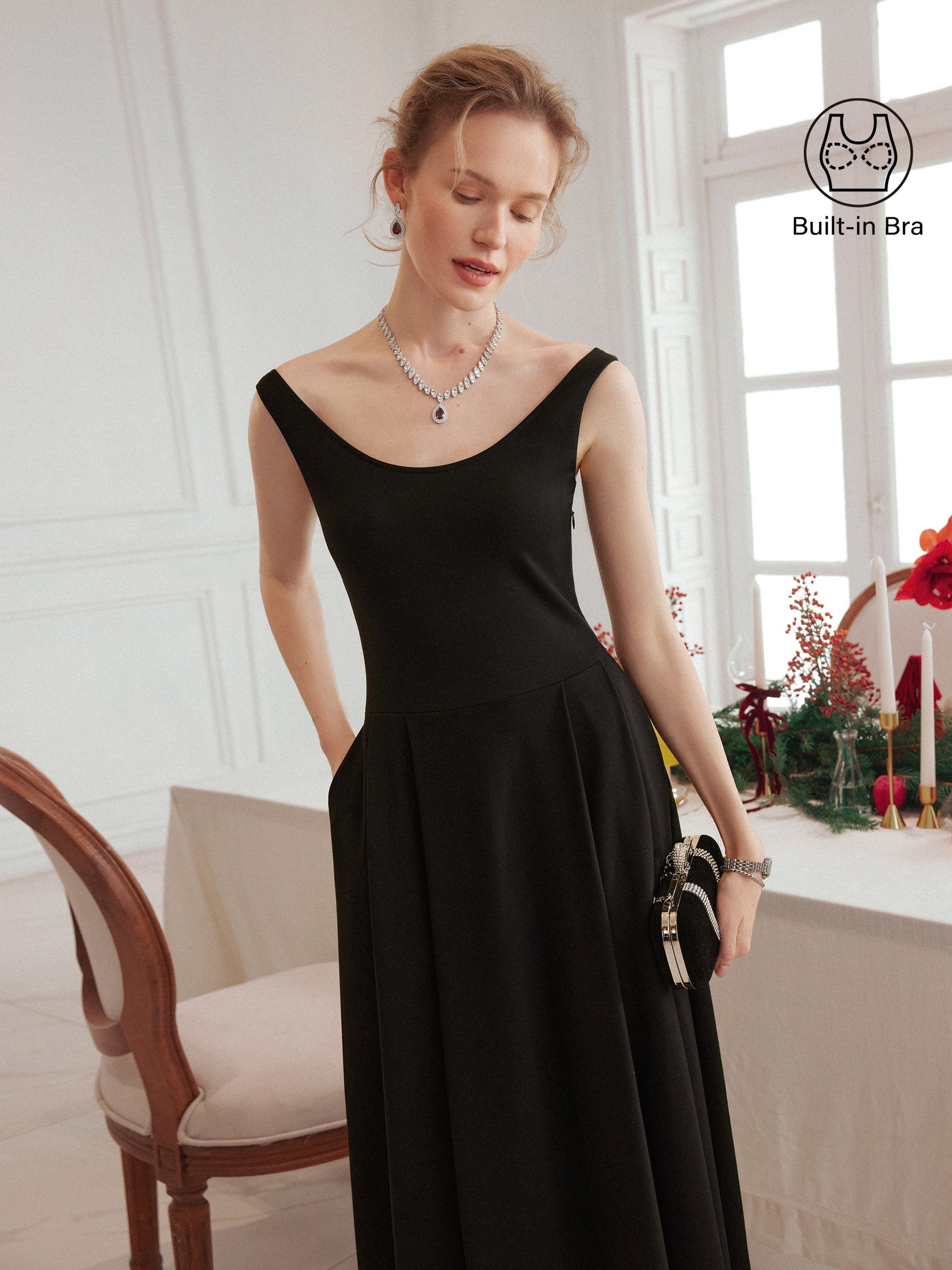 Balletic Scoop Neck Midi Bra Dress with Pockets