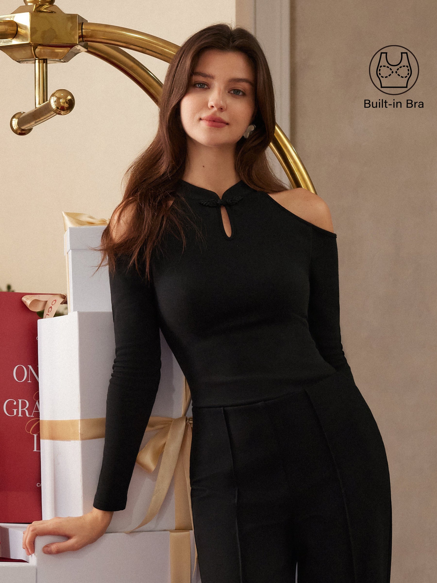 Cutout Shoulder Mandarin Collar Going-out Bra Top Limited Edition