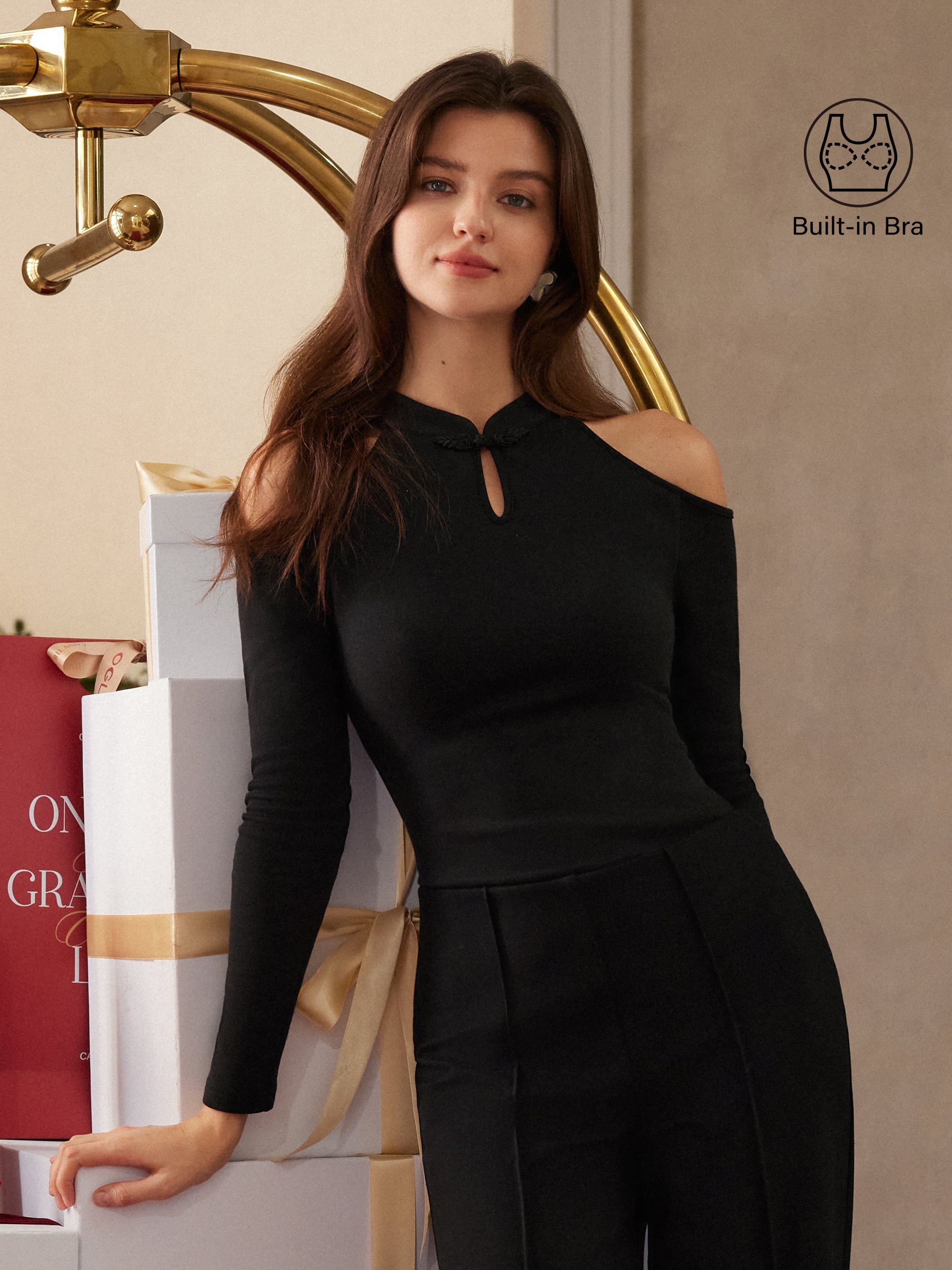 Cutout Shoulder Mandarin Collar Going-out Bra Top Limited Edition