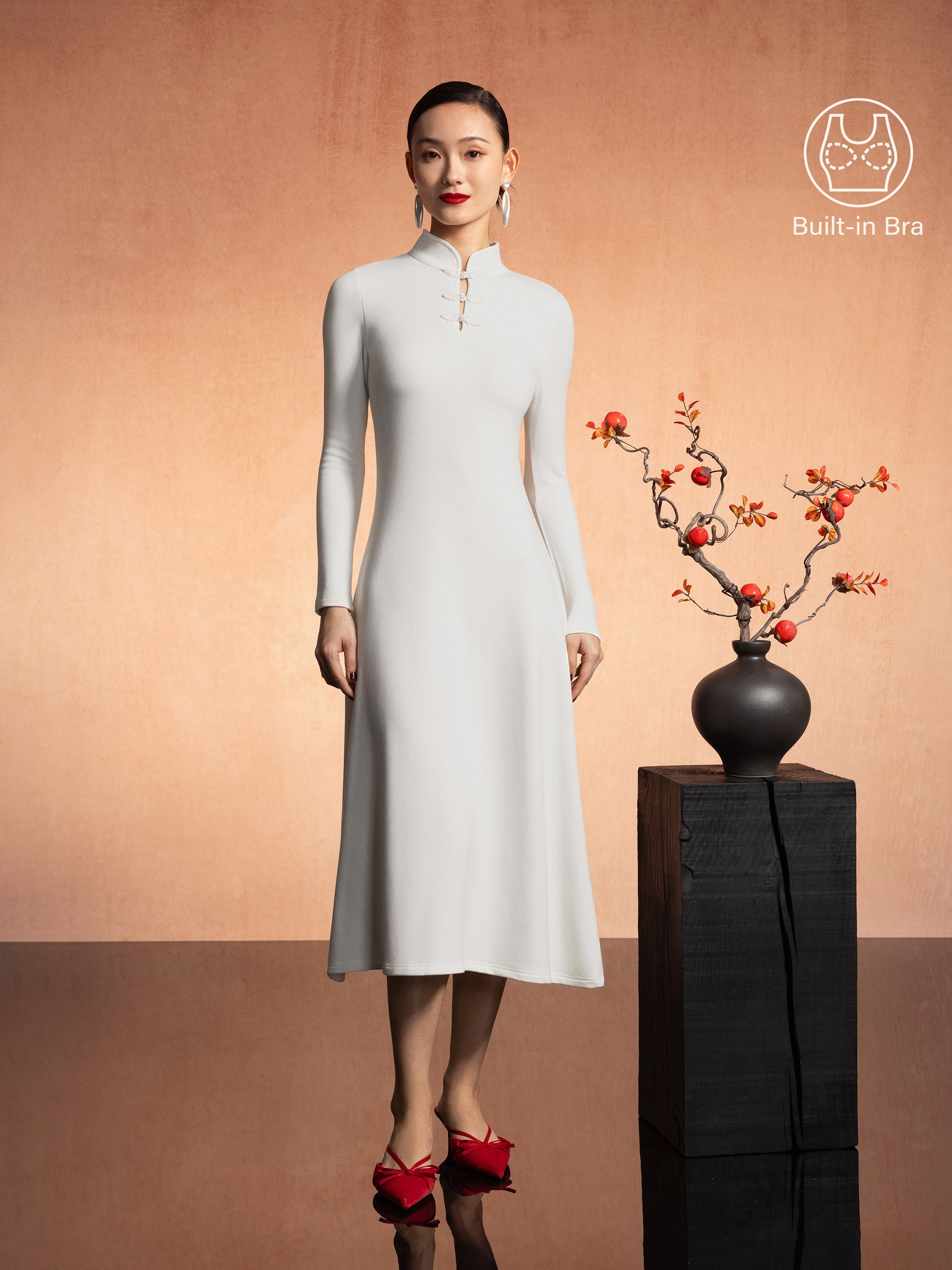 Mandarin Collar Frog Button Midi Bra Dress Limited Edition
