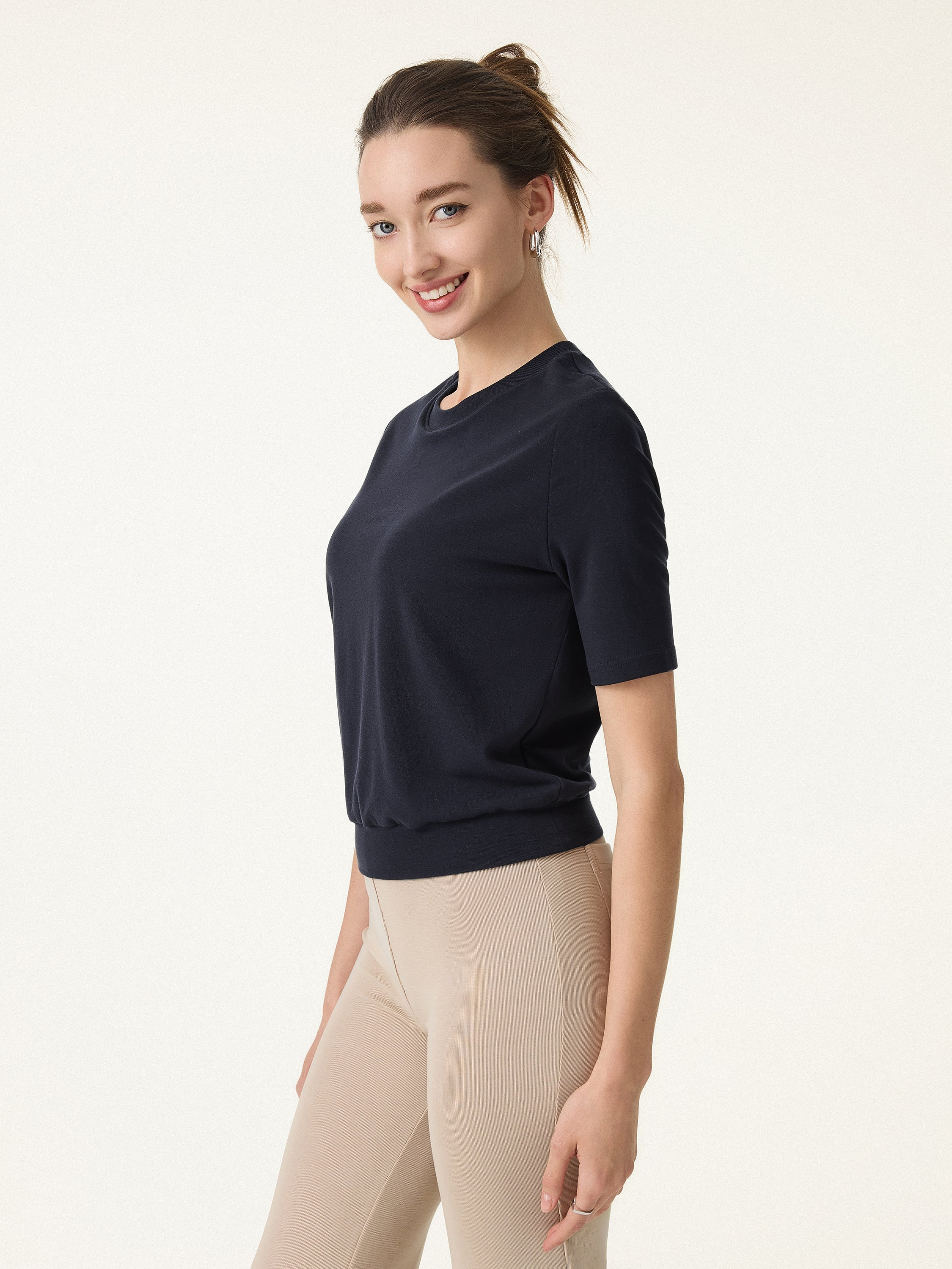 Lyocell Wool Crewneck Bra Top with Banded Hem