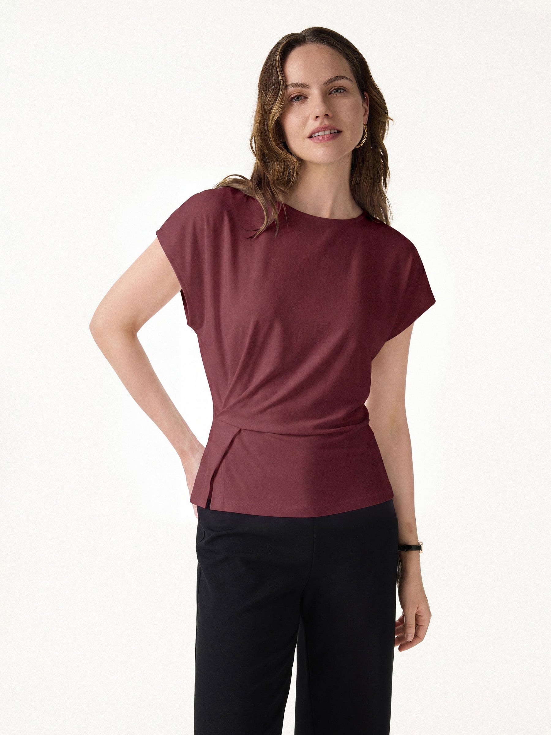 Cooling Ponte Relaxed Round Neck Tucked Top
