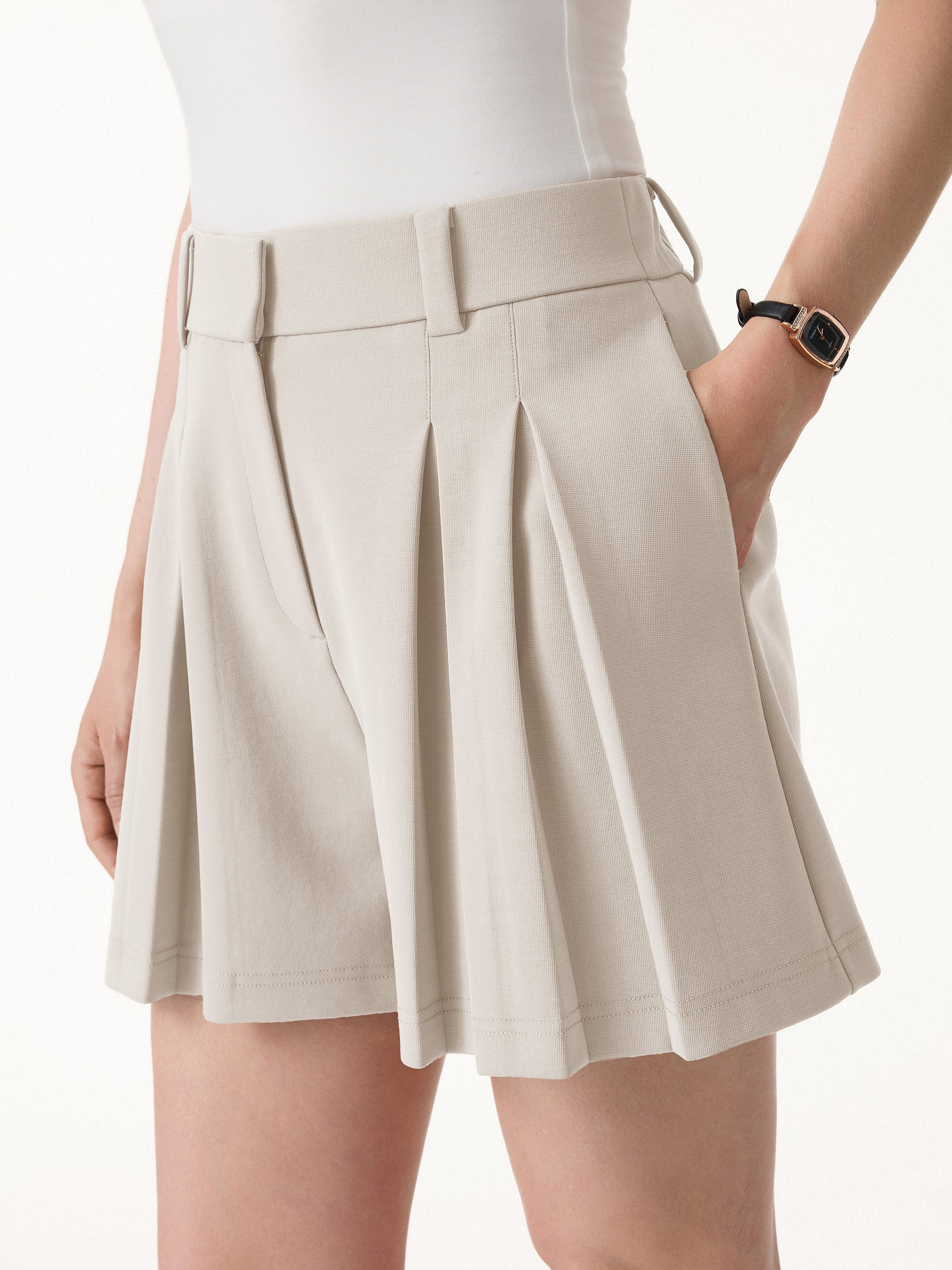 Sandwashed Modal High Rise A-Line Pleated Shorts