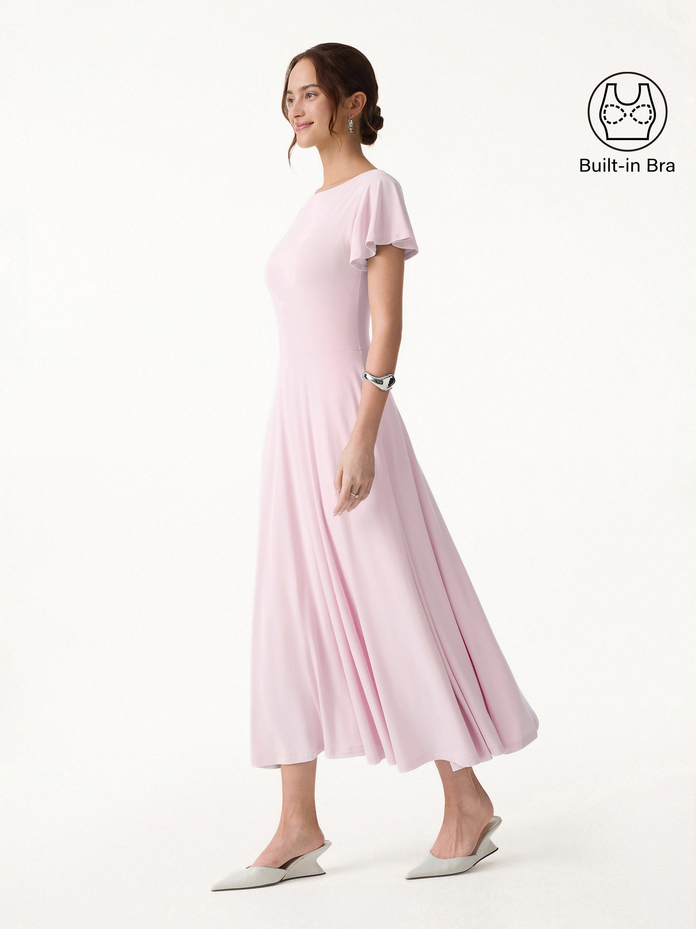 SkinKiss Boatneck Fit-and-Flare Maxi Travel Bra Dress with Pockets