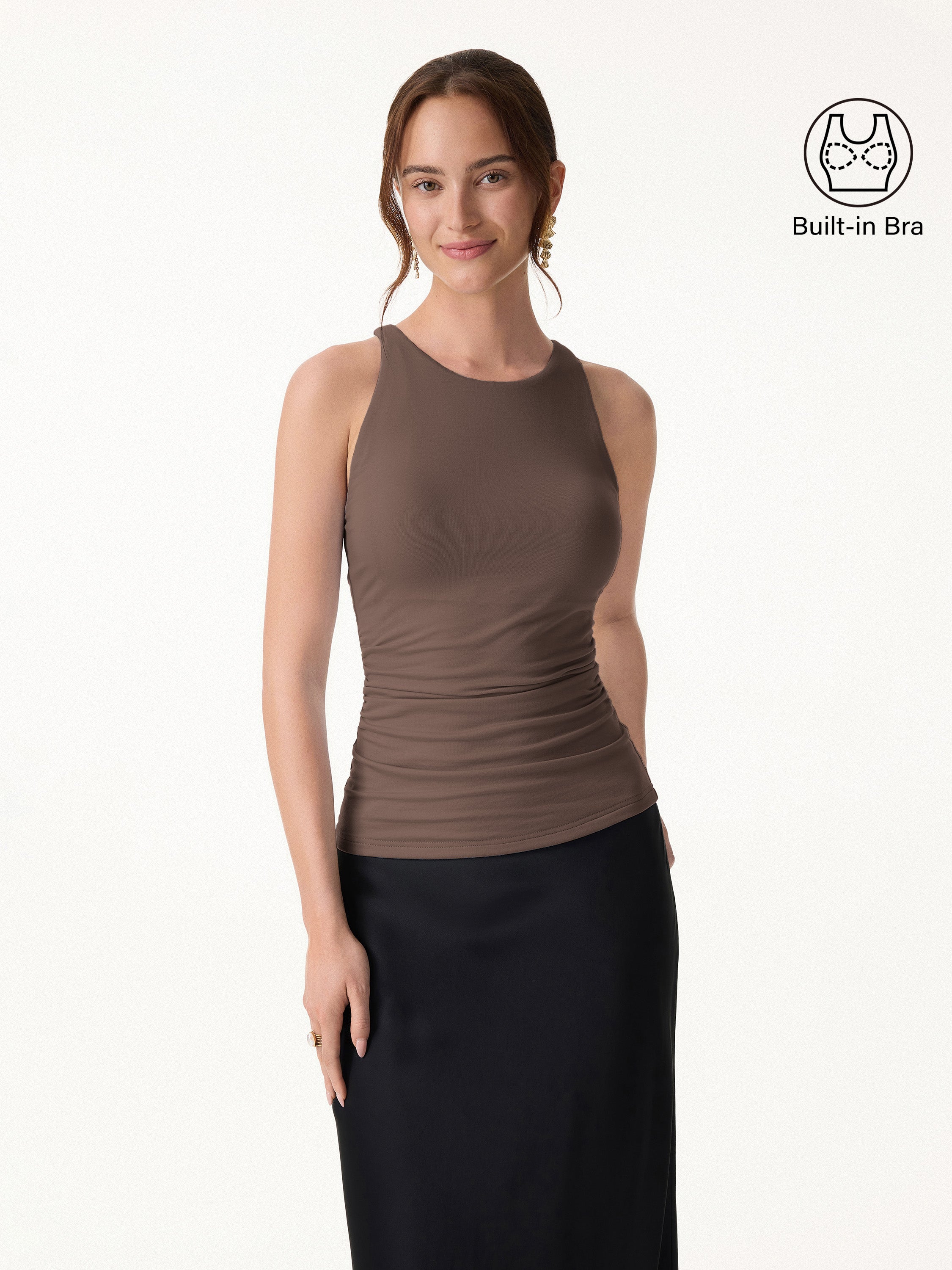 Back Smoothing Ruched Sleeveless Bandless Bra Top