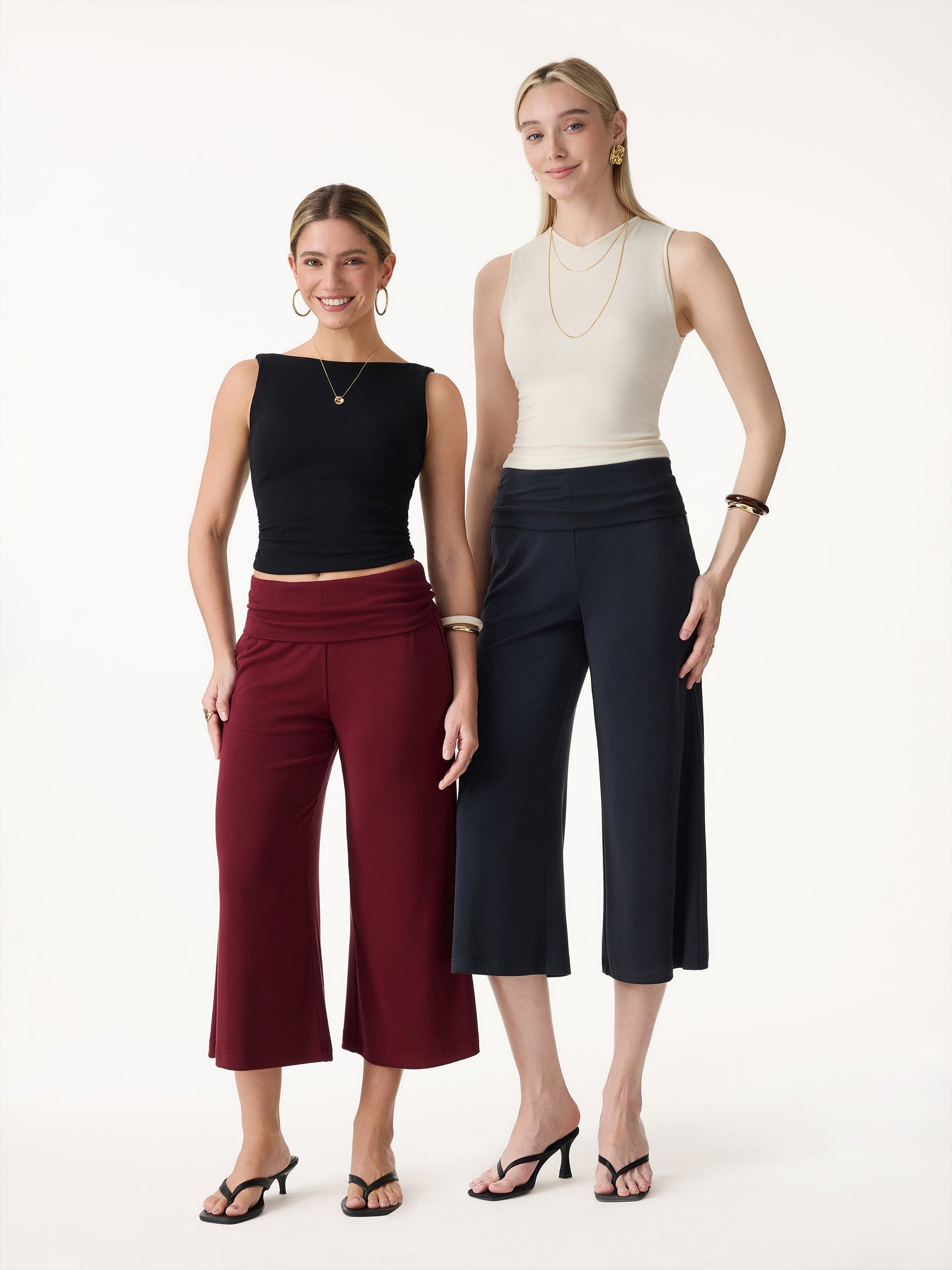 Sandwashed Modal Fold-Down Waist Flared Leg Pants
