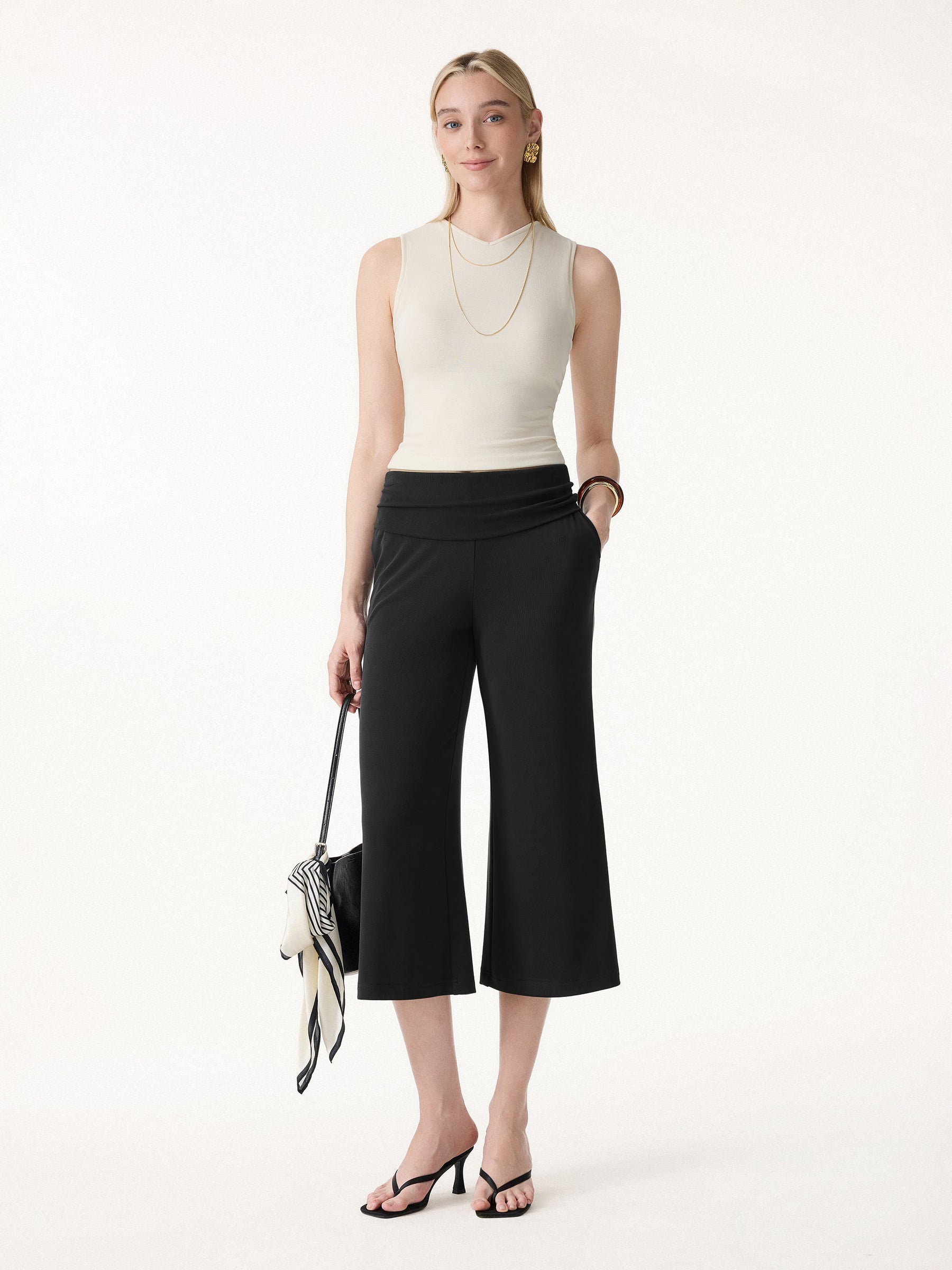 Sandwashed Modal Fold-Down Waist Flared Leg Pants