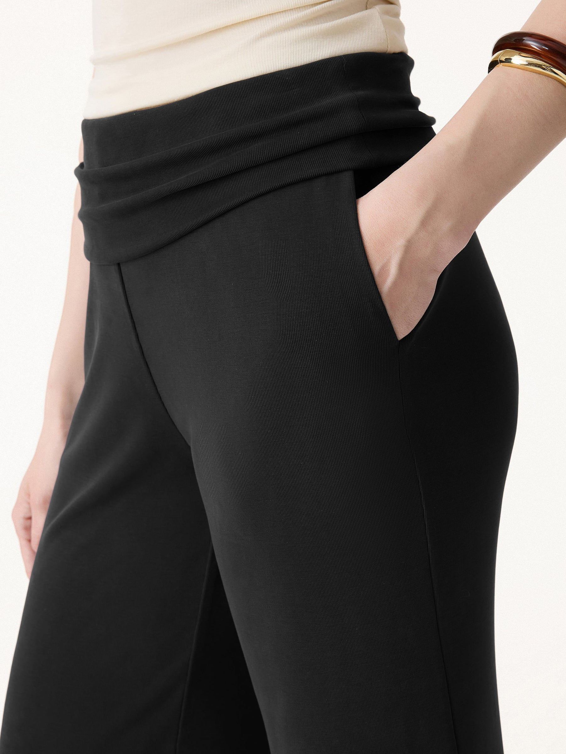 Sandwashed Modal Fold-Down Waist Flared Leg Pants